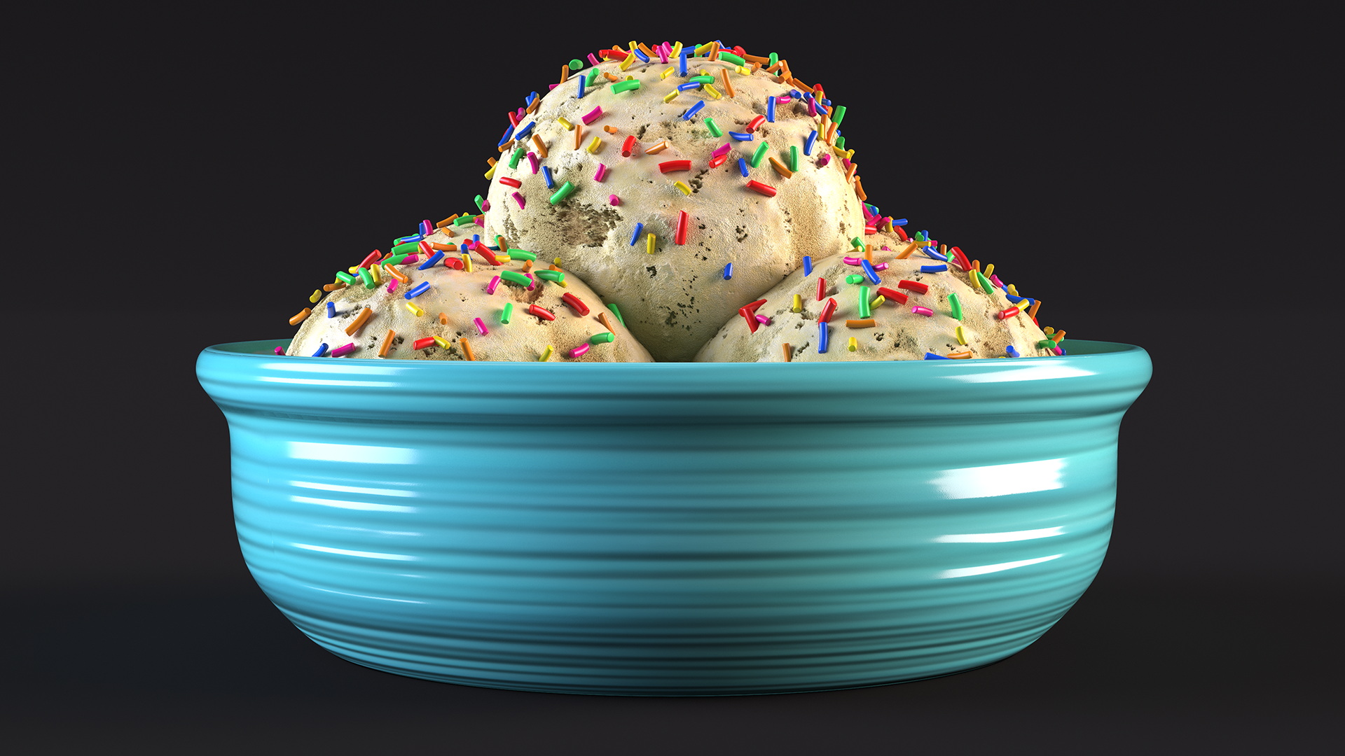3D model Vanilla Ice Cream on Cyan Bowl