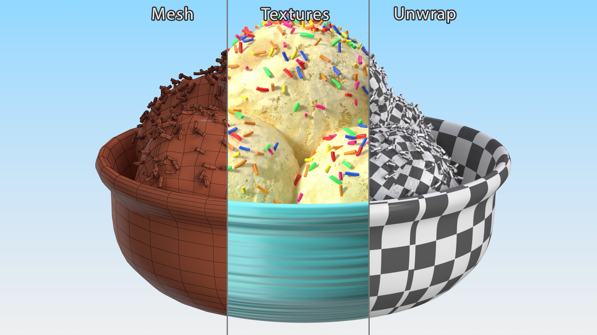 3D model Vanilla Ice Cream on Cyan Bowl