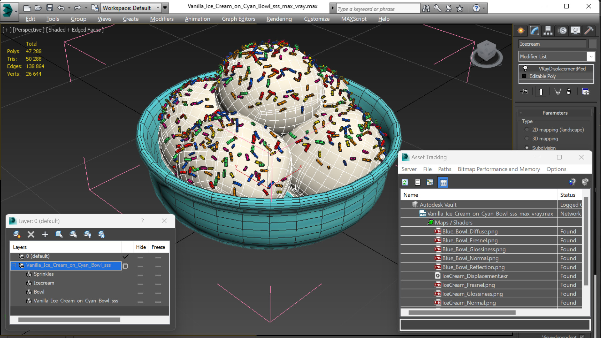 3D model Vanilla Ice Cream on Cyan Bowl