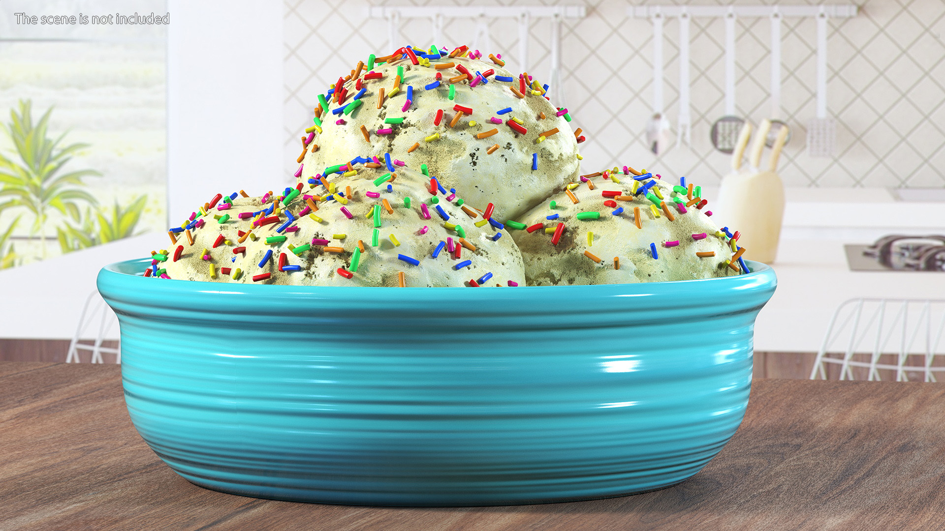 3D model Vanilla Ice Cream on Cyan Bowl
