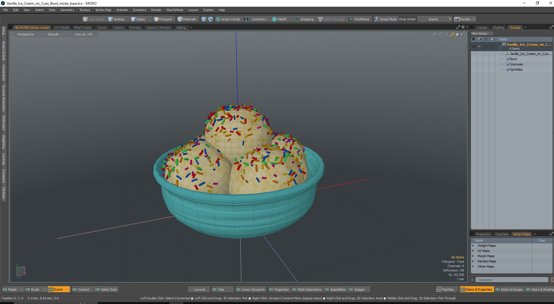 3D model Vanilla Ice Cream on Cyan Bowl