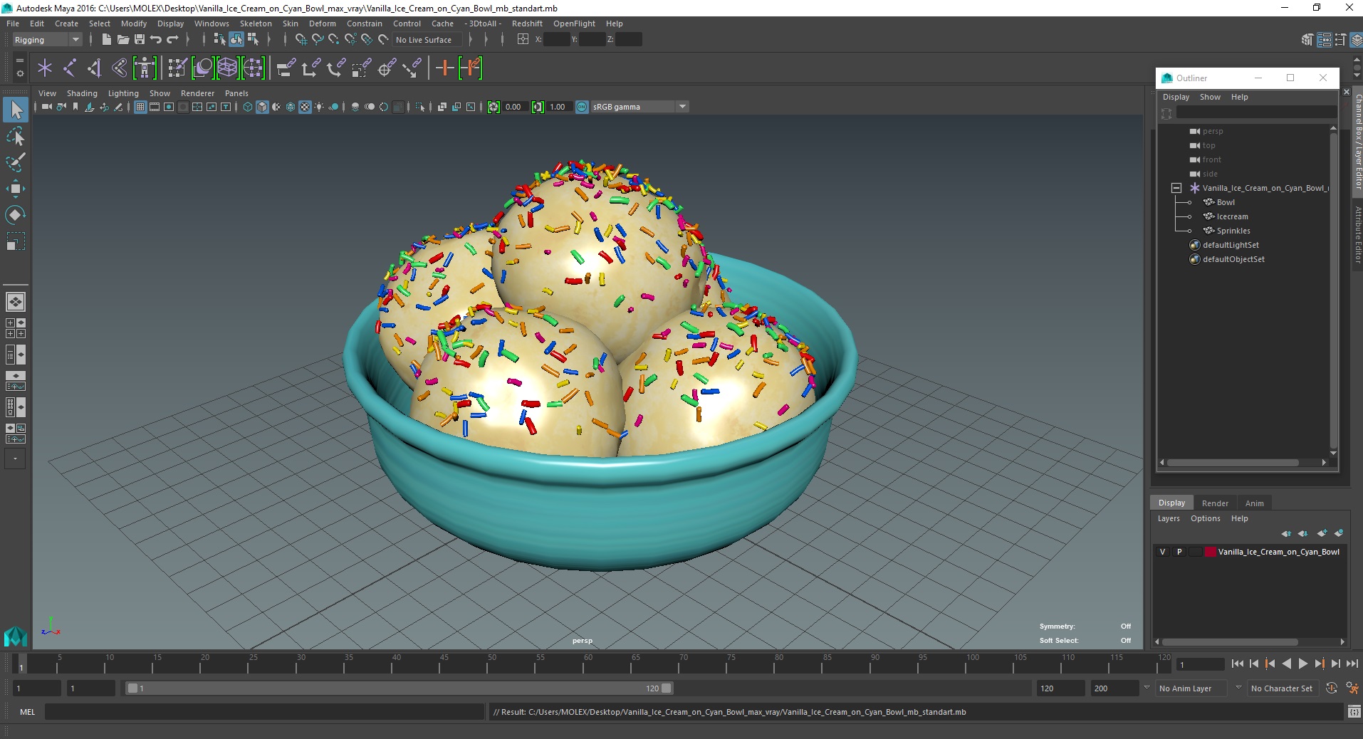 3D model Vanilla Ice Cream on Cyan Bowl
