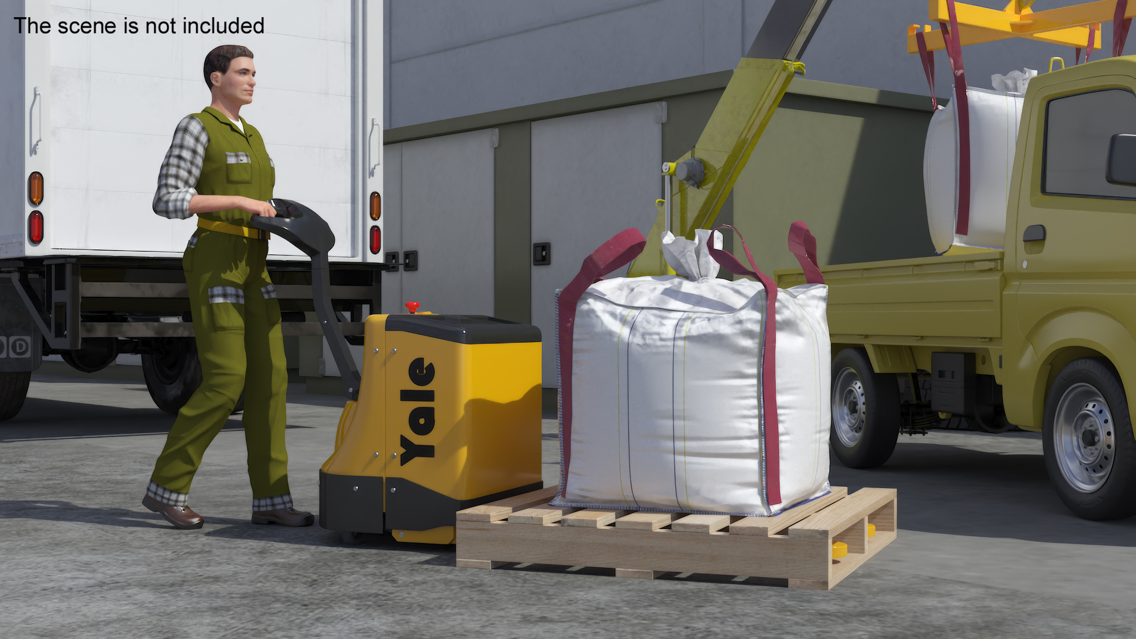 3D Yale Electric Pallet Jack with Bulk Bag on Wooden Pallet