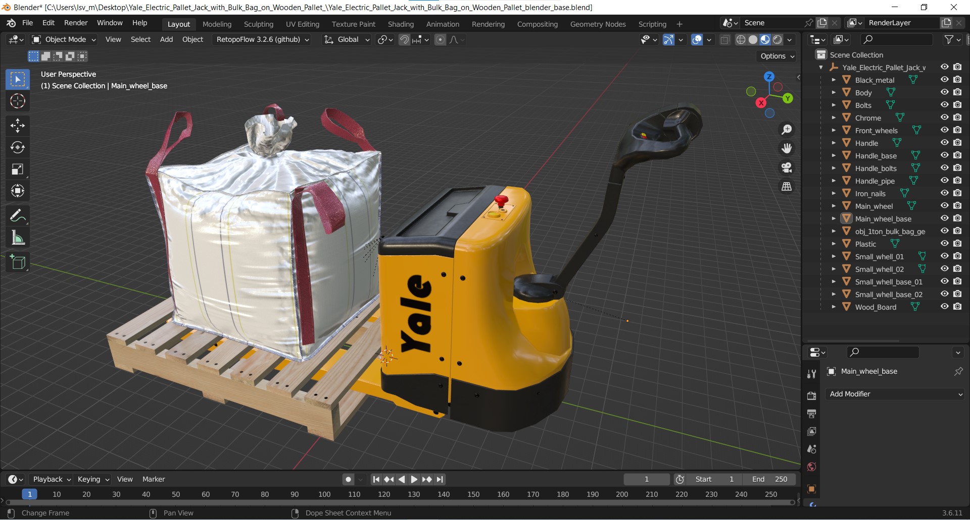 3D Yale Electric Pallet Jack with Bulk Bag on Wooden Pallet