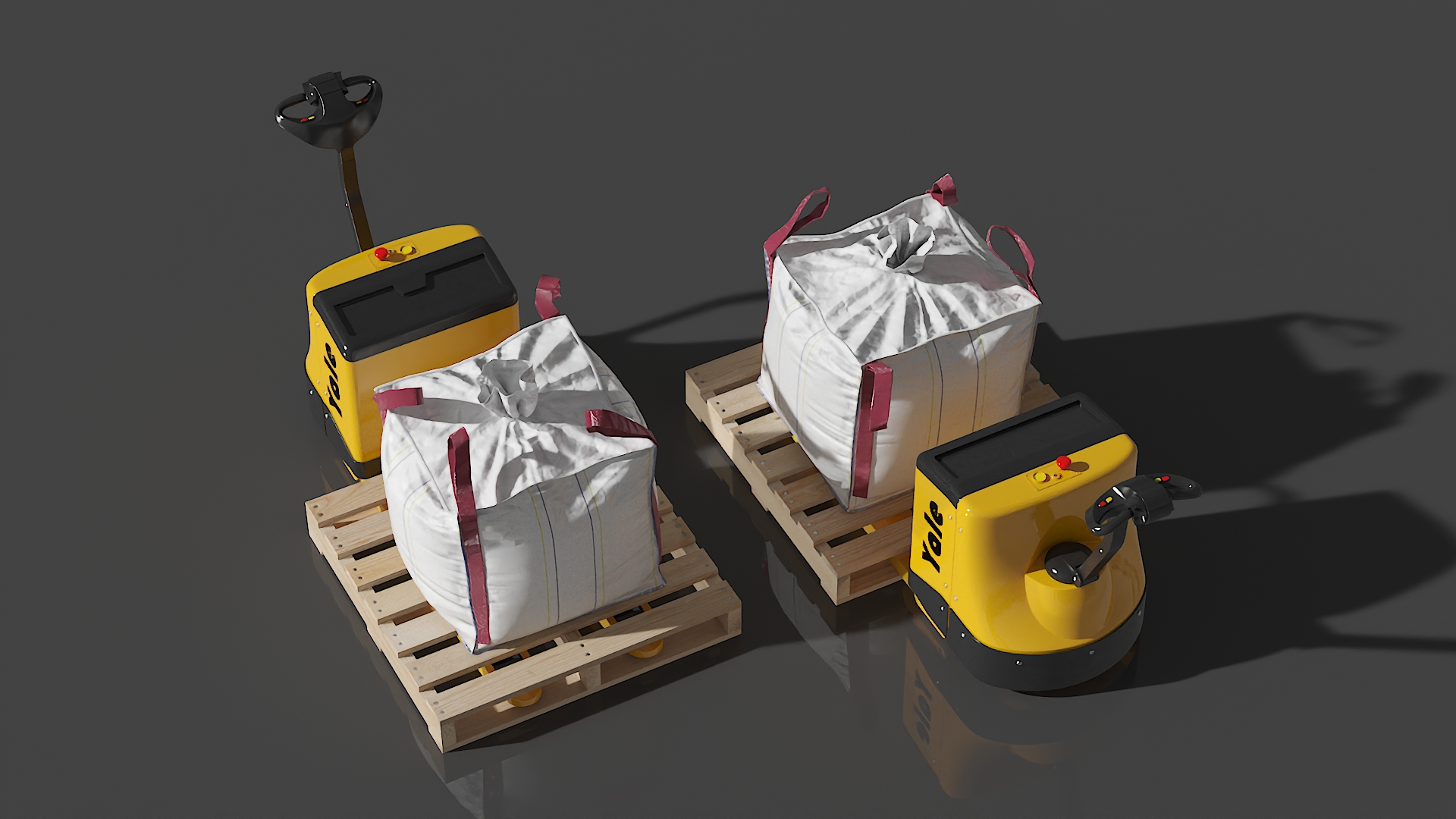 3D Yale Electric Pallet Jack with Bulk Bag on Wooden Pallet