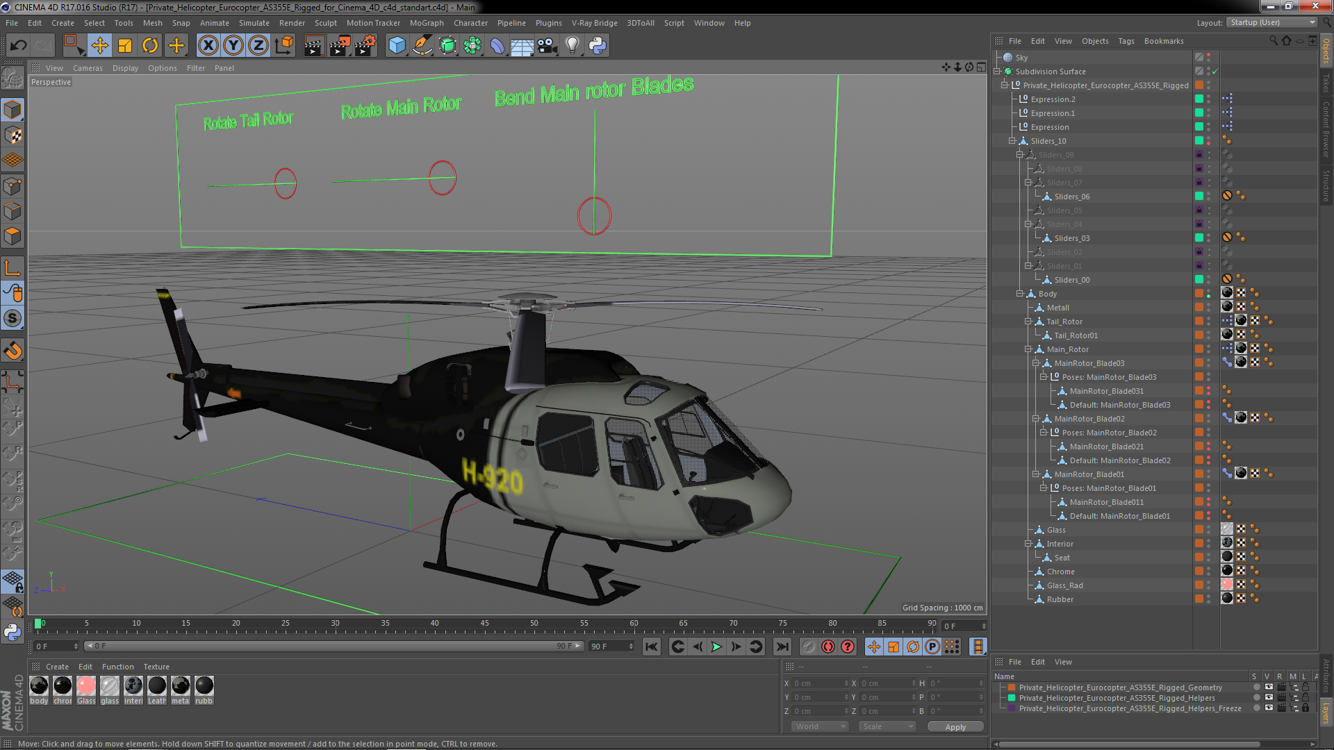 Private Helicopter Eurocopter AS355E Rigged for Cinema 4D 3D
