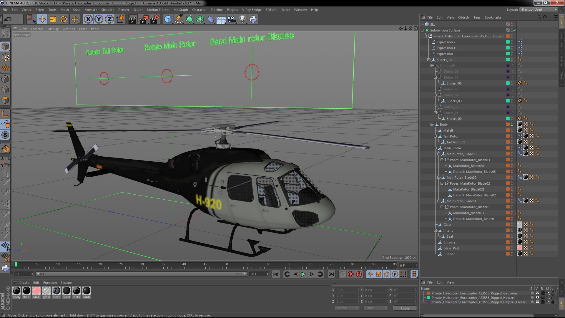 Private Helicopter Eurocopter AS355E Rigged for Cinema 4D 3D