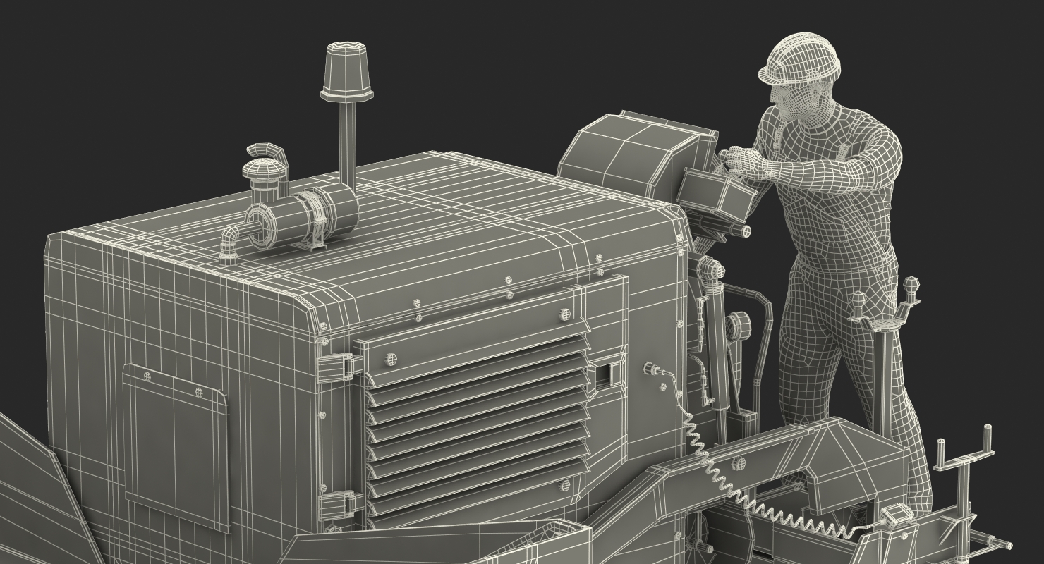 3D Asphalt Paving Machine with Operator Rigged model