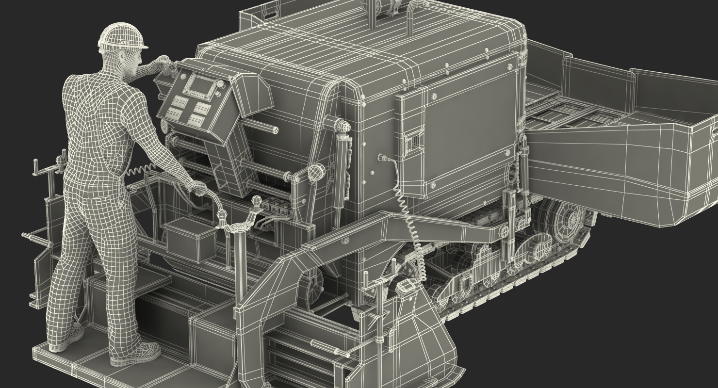 3D Asphalt Paving Machine with Operator Rigged model