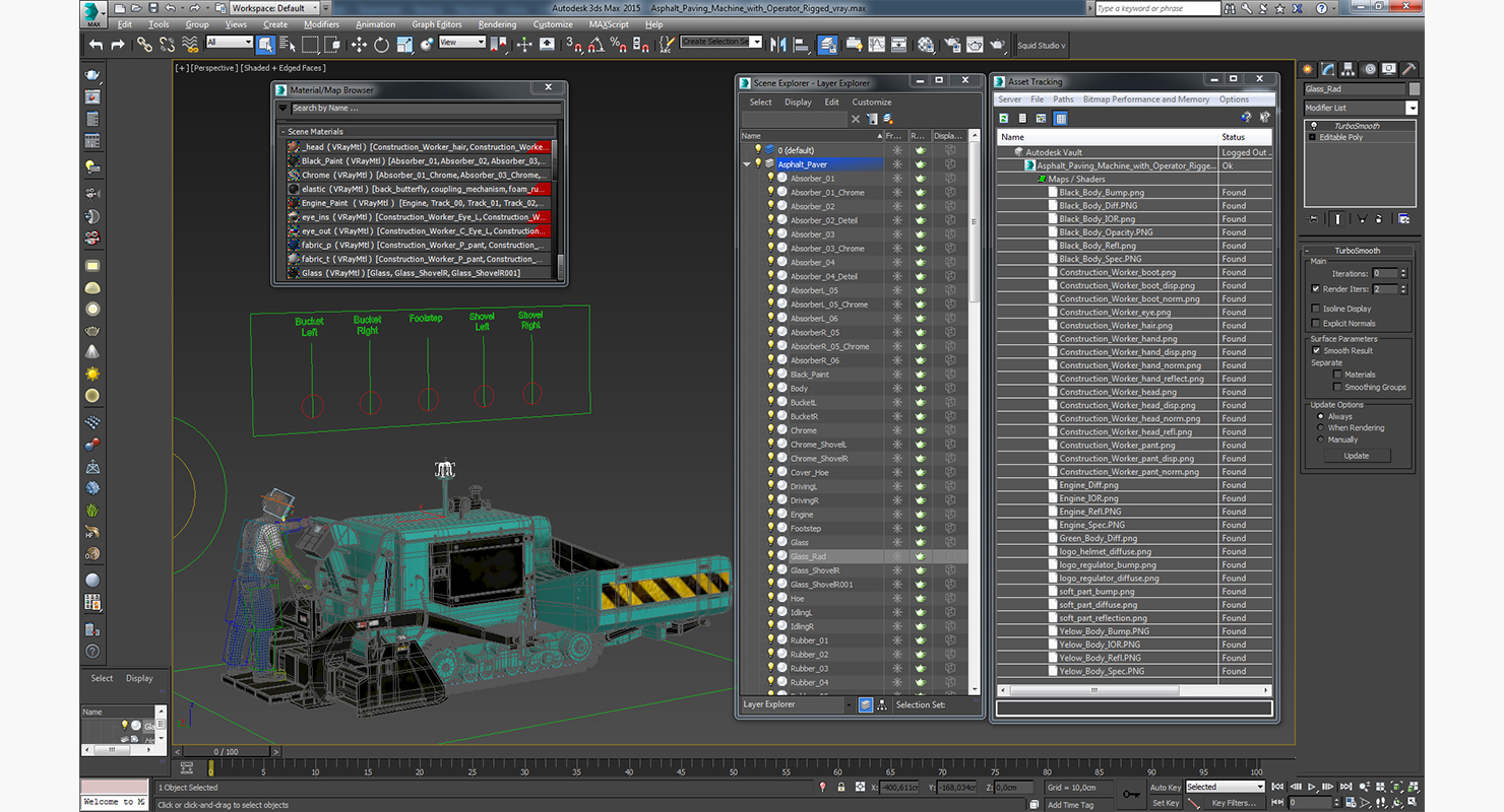 3D Asphalt Paving Machine with Operator Rigged model