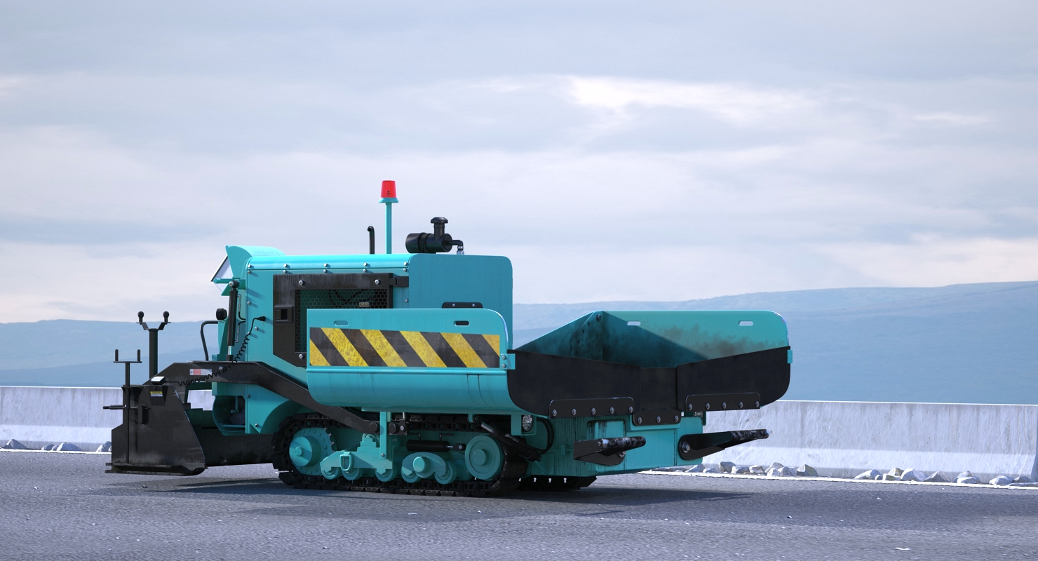 3D Asphalt Paving Machine with Operator Rigged model