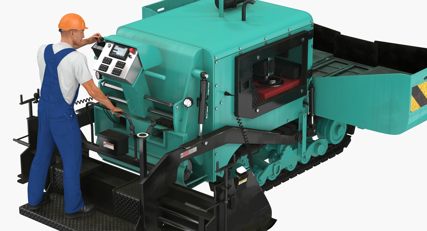 3D Asphalt Paving Machine with Operator Rigged model