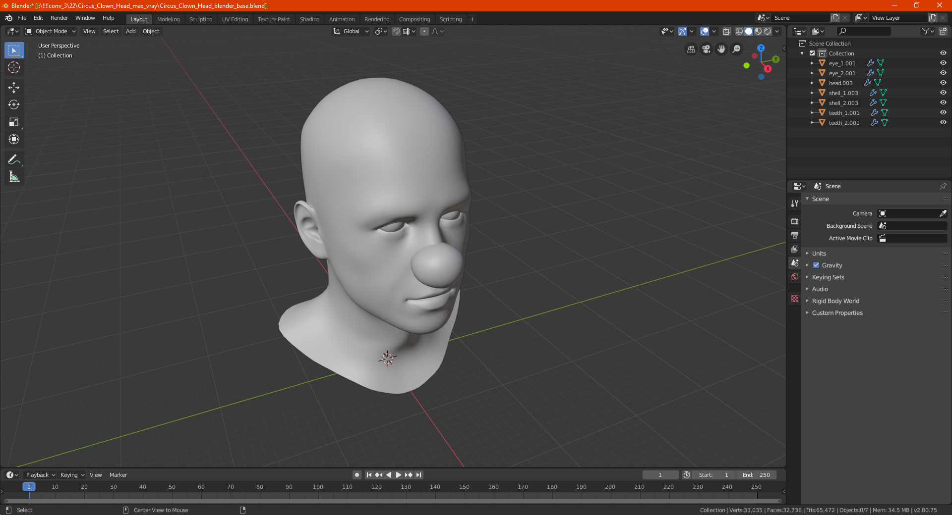 Circus Clown Head 3D