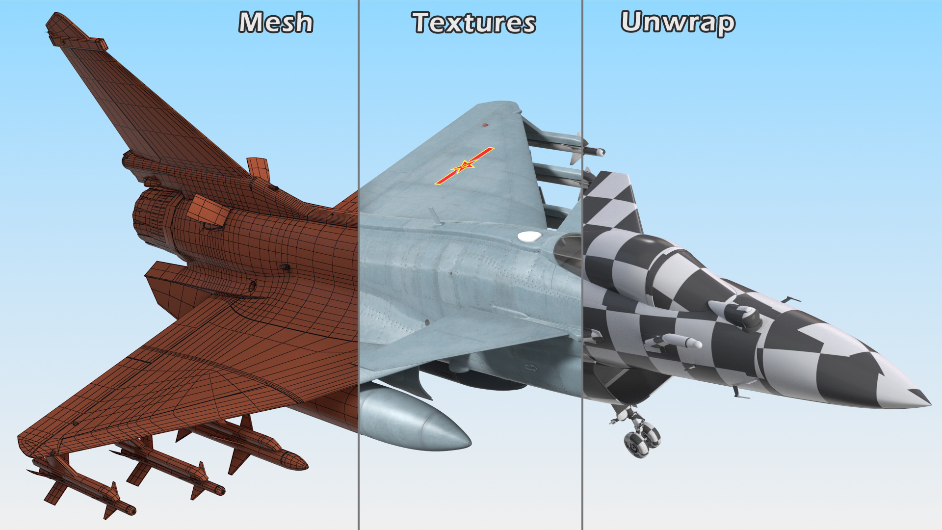 Chengdu J10 B Chinese Air Force Armed Rigged 3D model