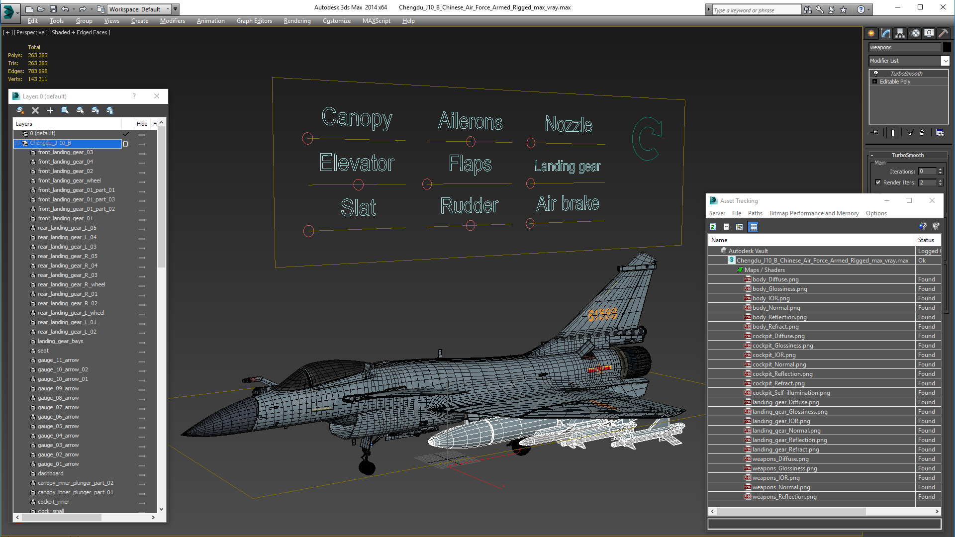 Chengdu J10 B Chinese Air Force Armed Rigged 3D model