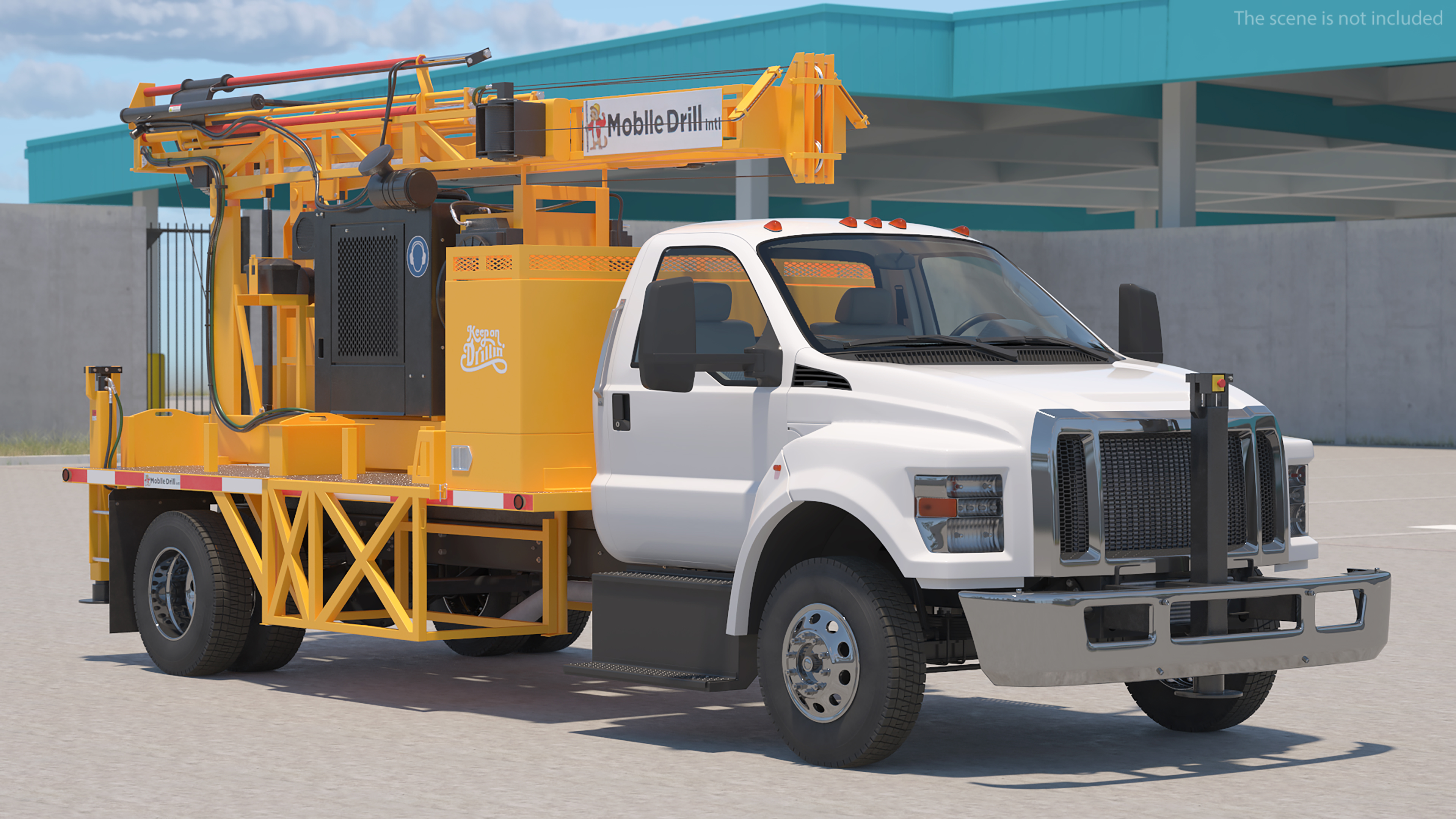 3D Mobile B-51 Drill Rig Truck Orange Rigged