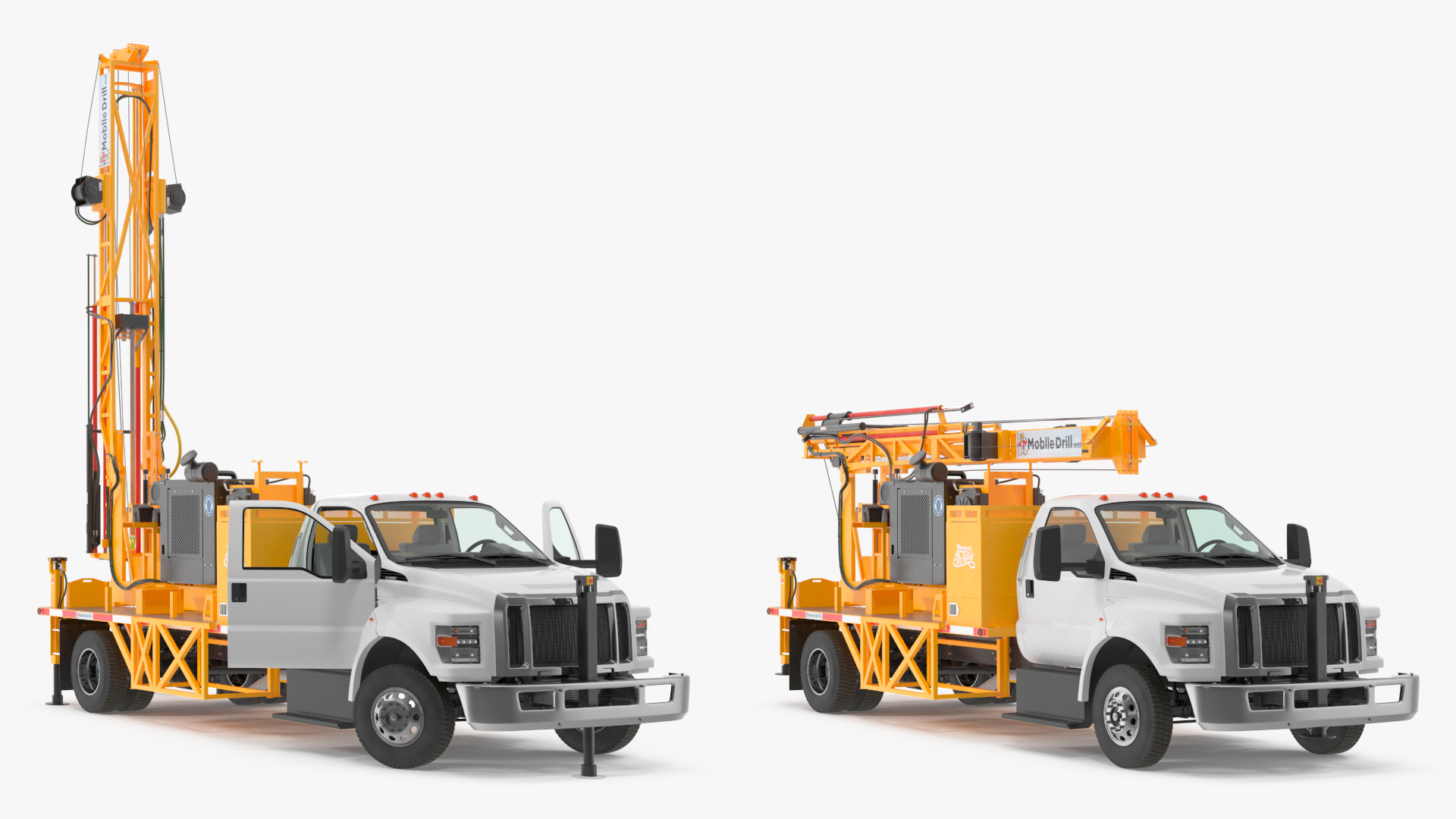 3D Mobile B-51 Drill Rig Truck Orange Rigged
