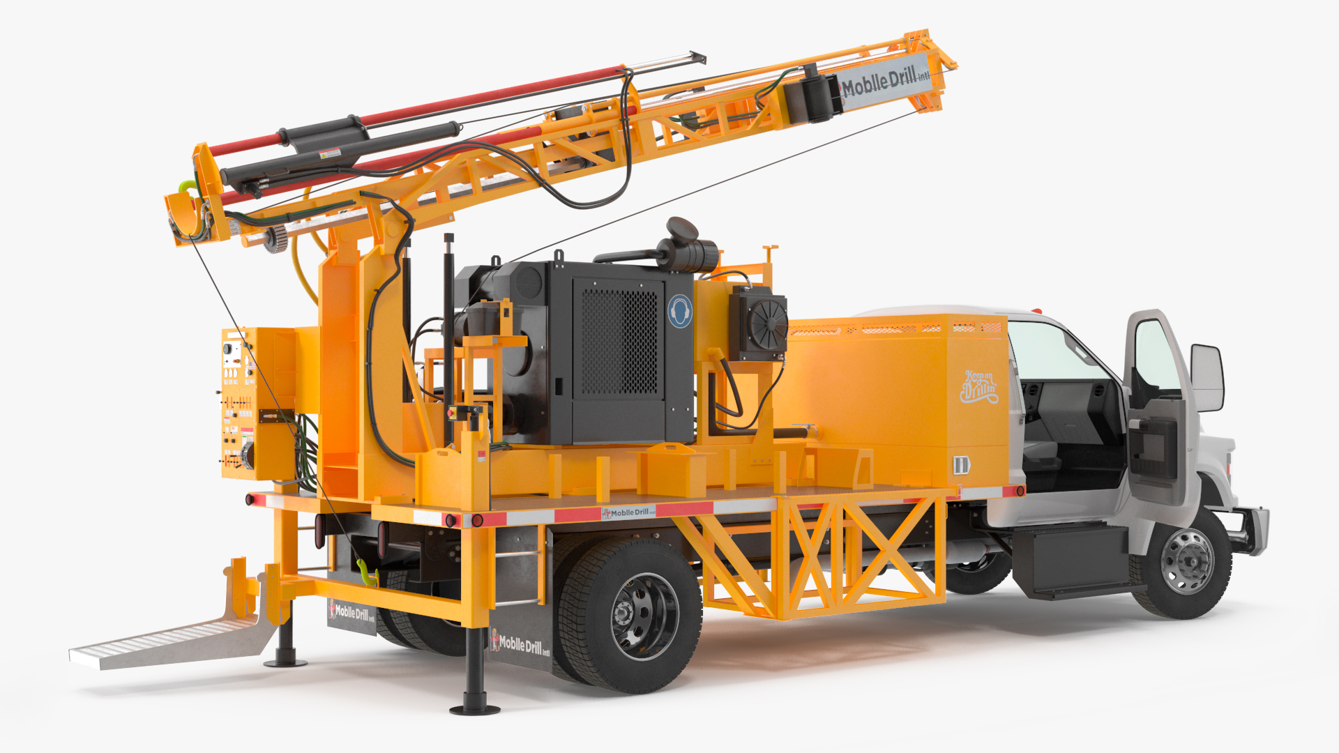 3D Mobile B-51 Drill Rig Truck Orange Rigged