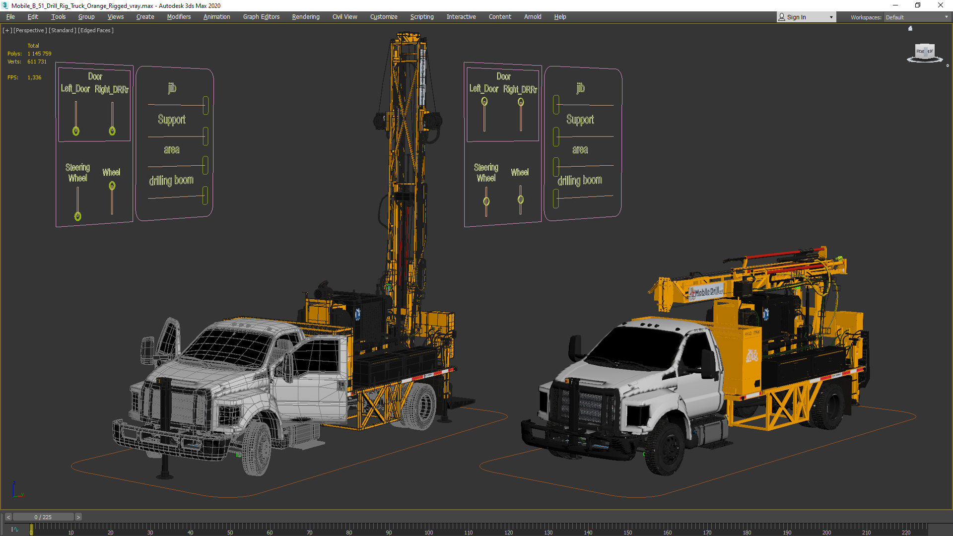 3D Mobile B-51 Drill Rig Truck Orange Rigged