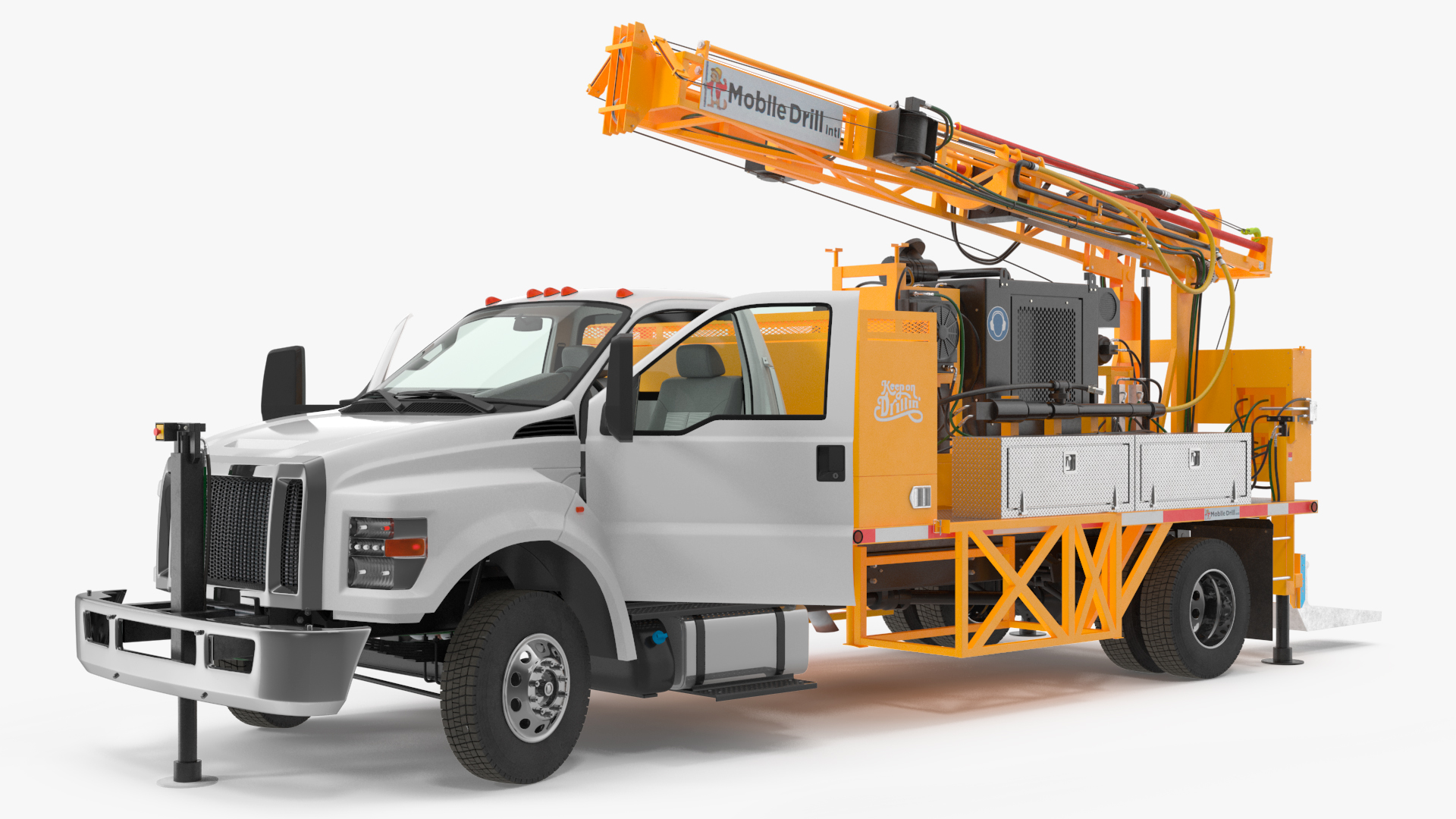 3D Mobile B-51 Drill Rig Truck Orange Rigged
