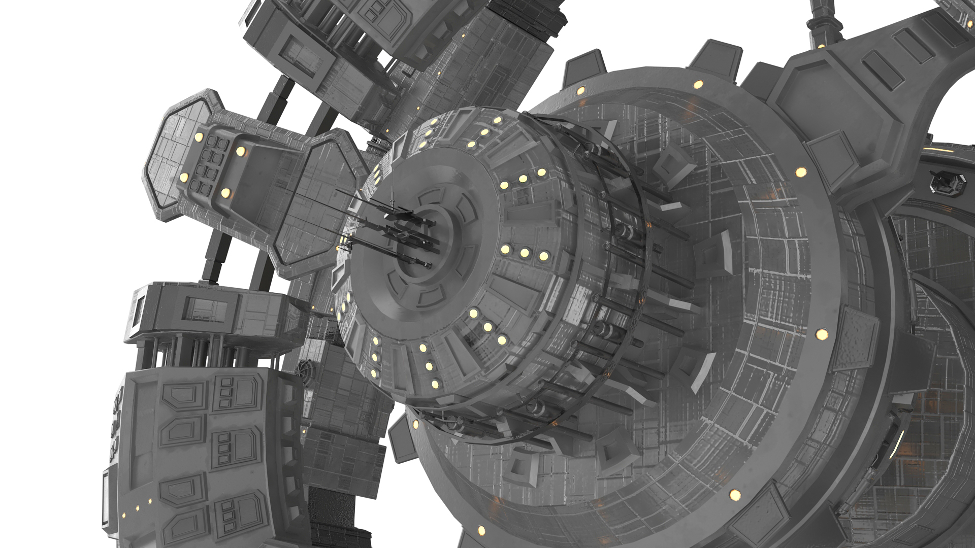 Futuristic Space Ring Station Grey 3D model