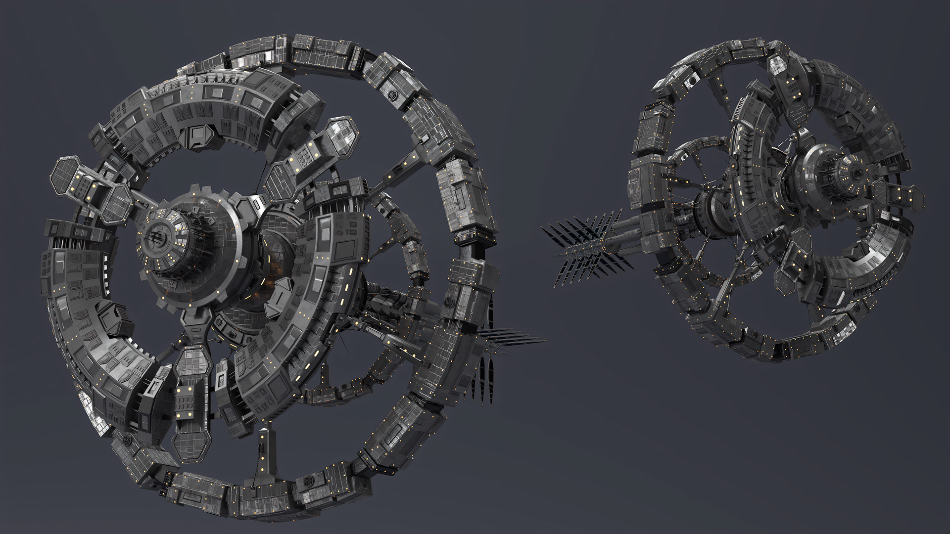 Futuristic Space Ring Station Grey 3D model
