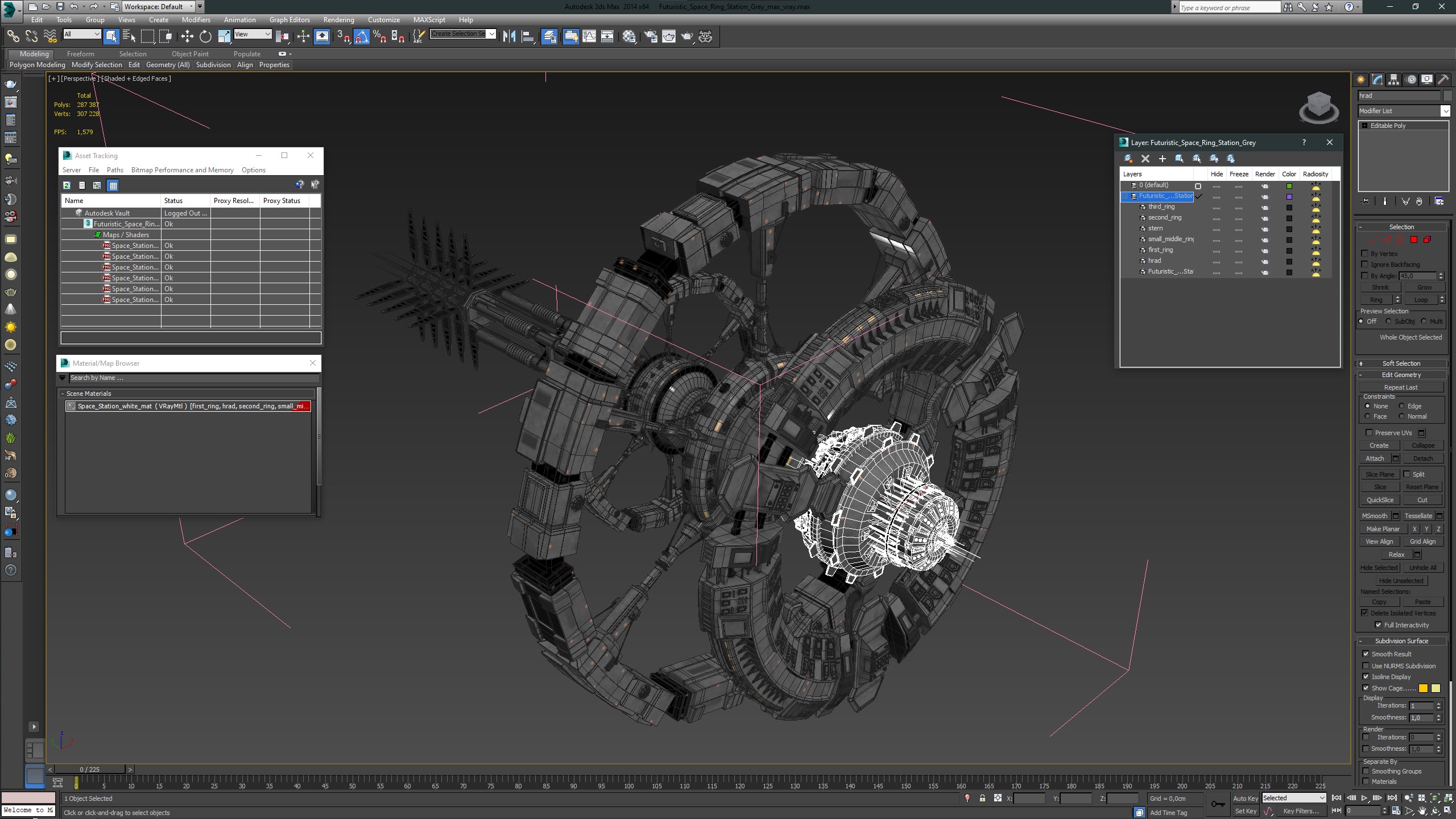 Futuristic Space Ring Station Grey 3D model