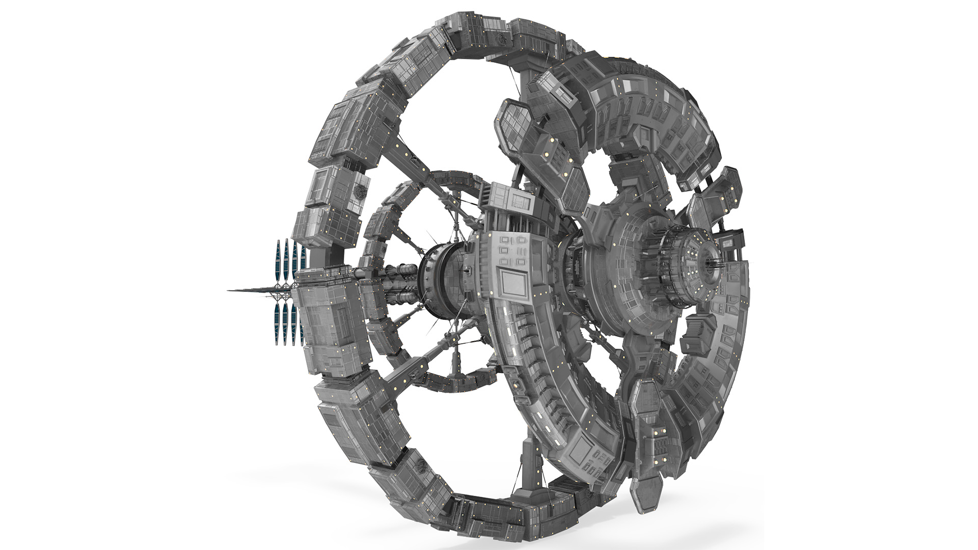 Futuristic Space Ring Station Grey 3D model