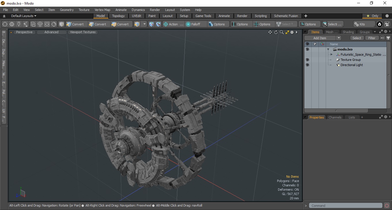 Futuristic Space Ring Station Grey 3D model