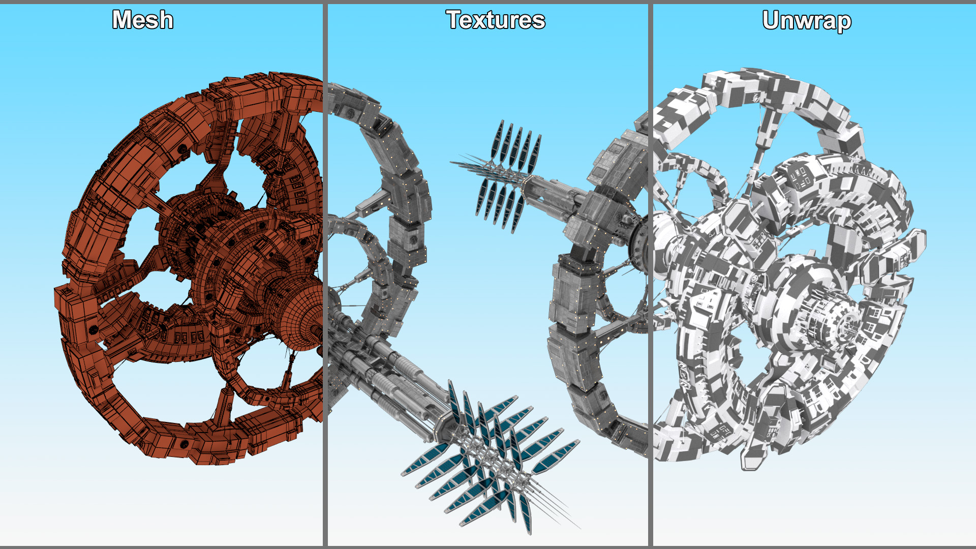Futuristic Space Ring Station Grey 3D model