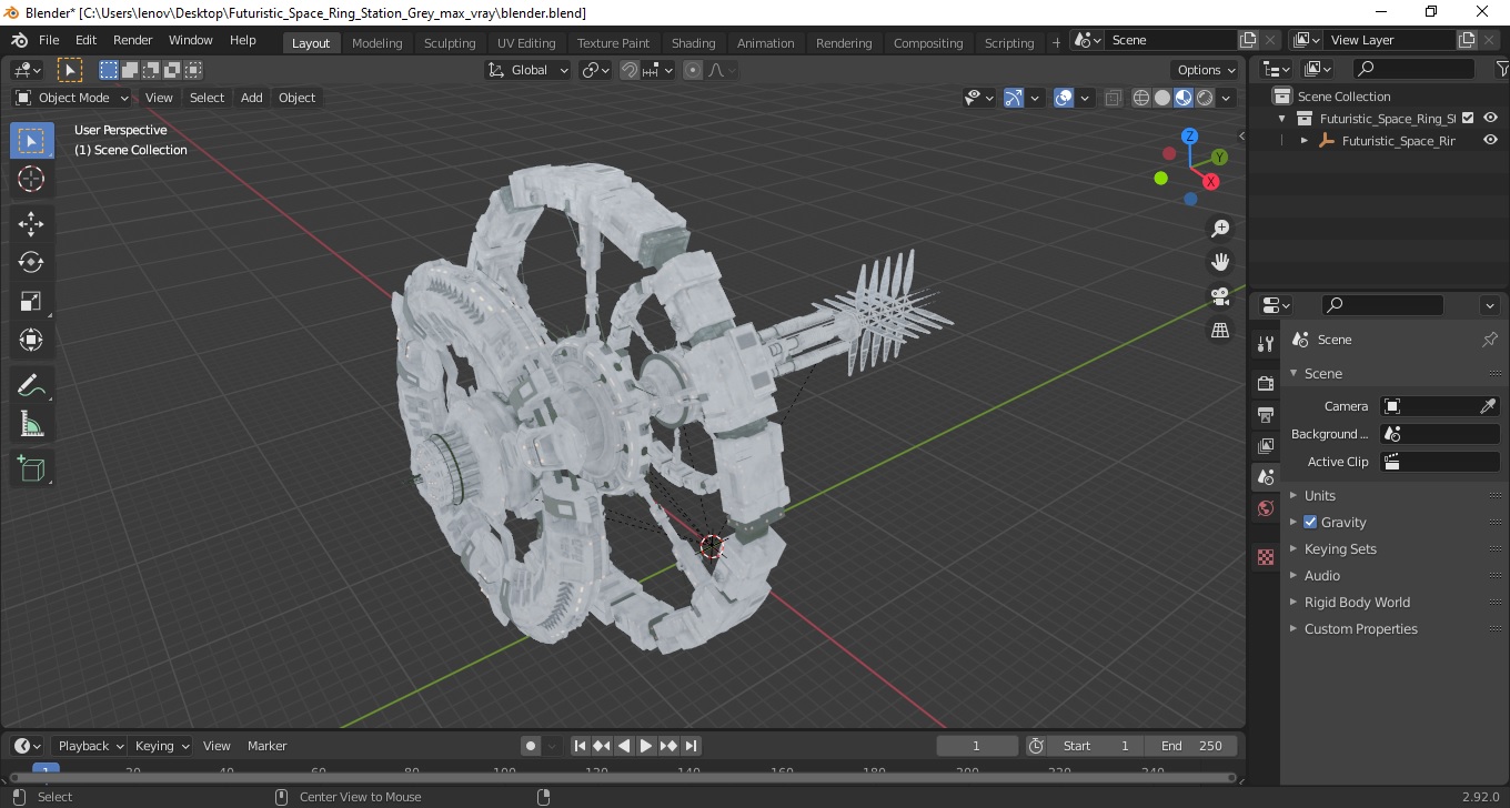 Futuristic Space Ring Station Grey 3D model