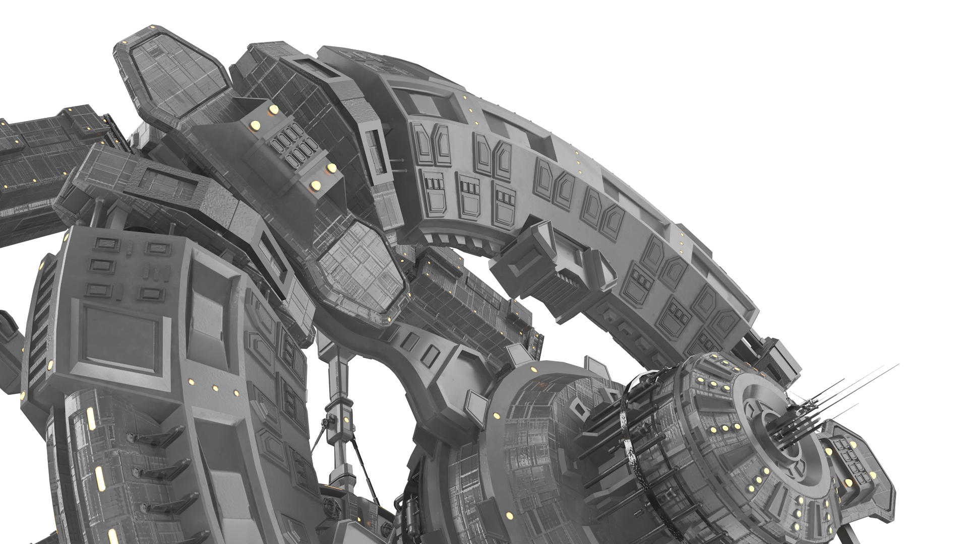 Futuristic Space Ring Station Grey 3D model