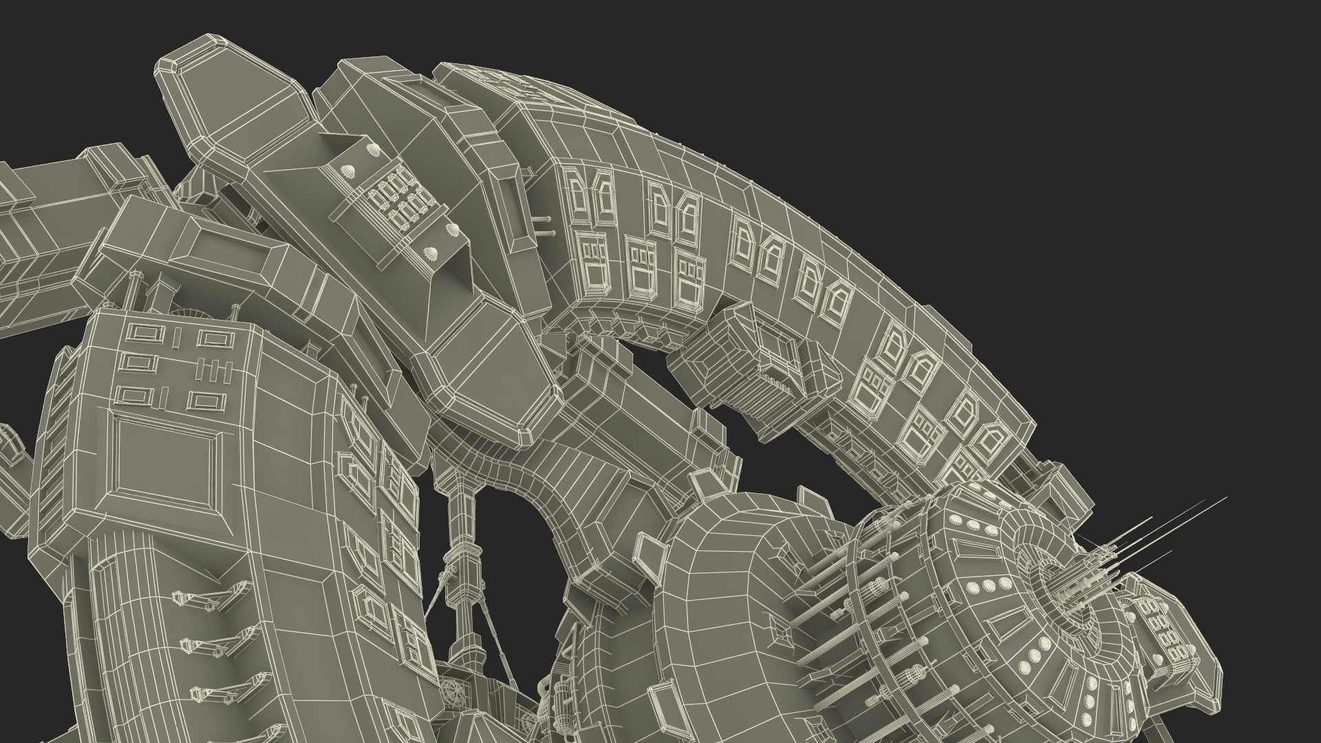 Futuristic Space Ring Station Grey 3D model