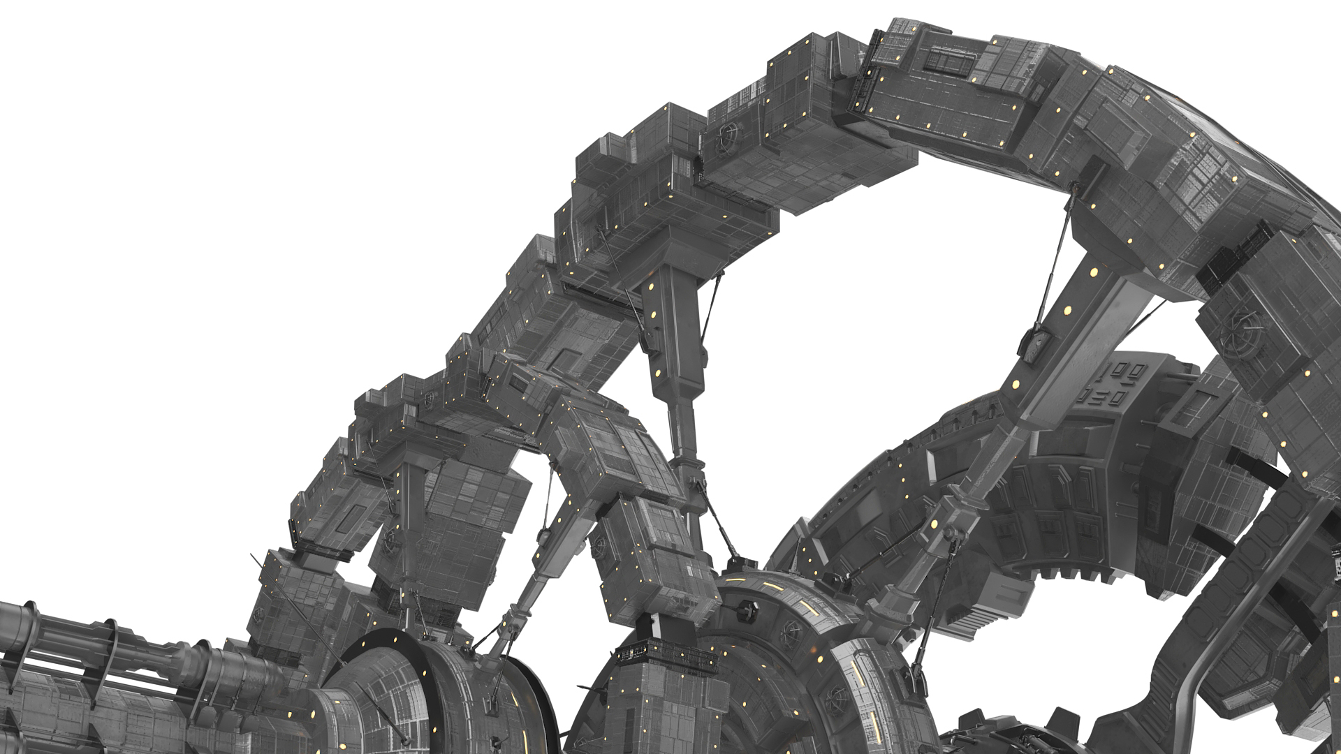 Futuristic Space Ring Station Grey 3D model
