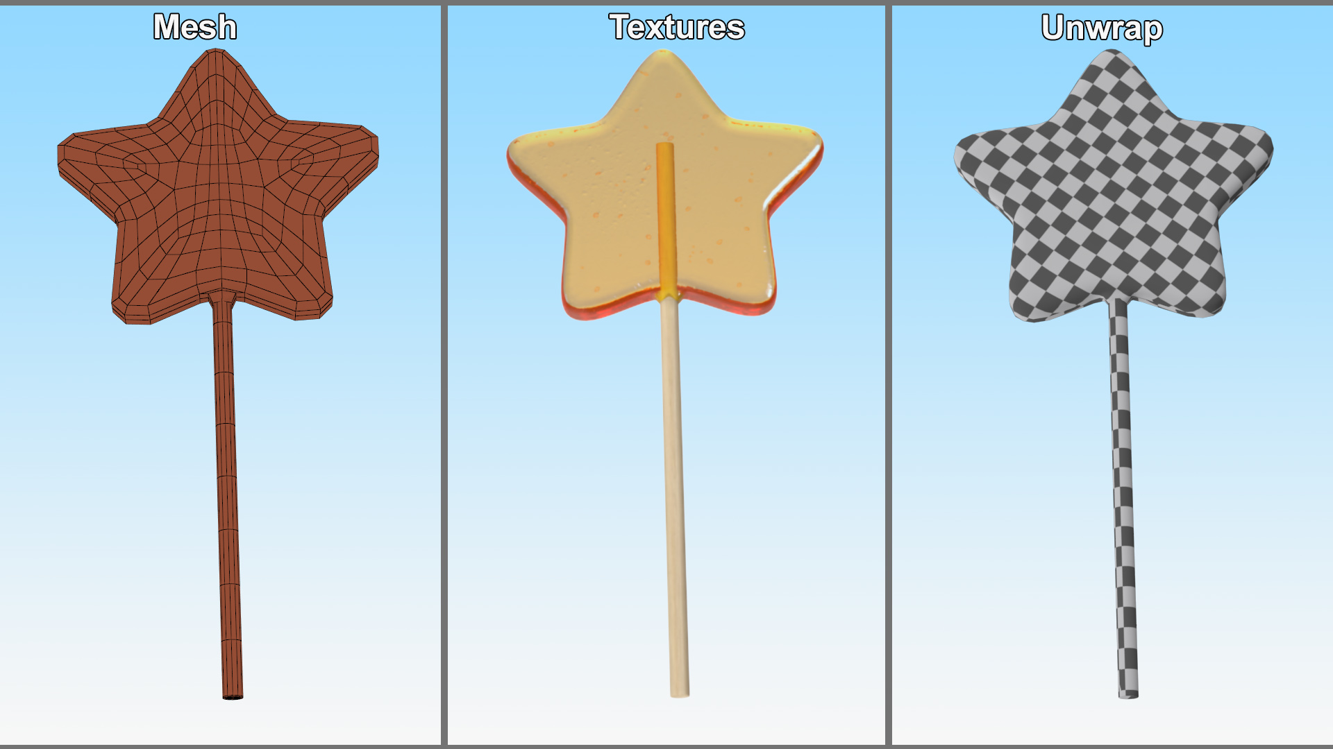 3D Orange Star Shape Lollipop