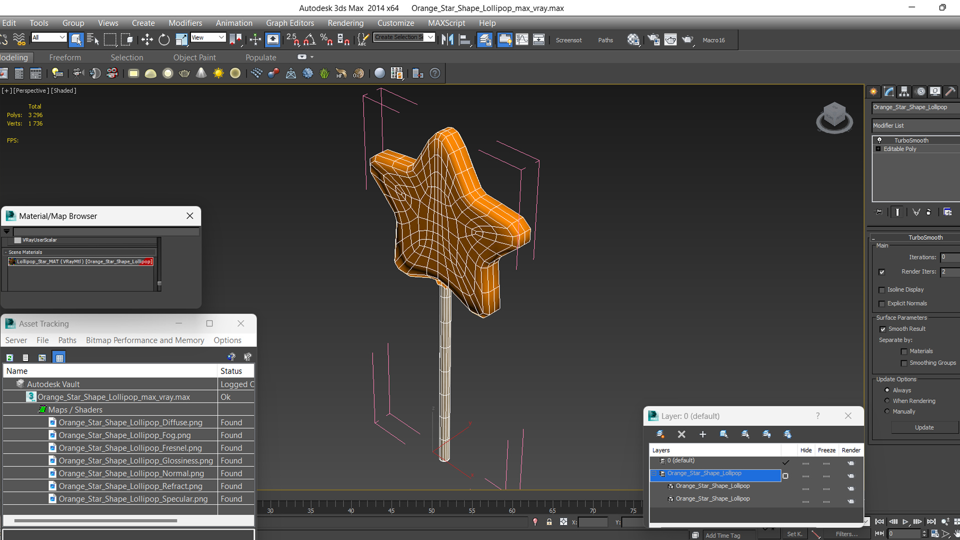 3D Orange Star Shape Lollipop