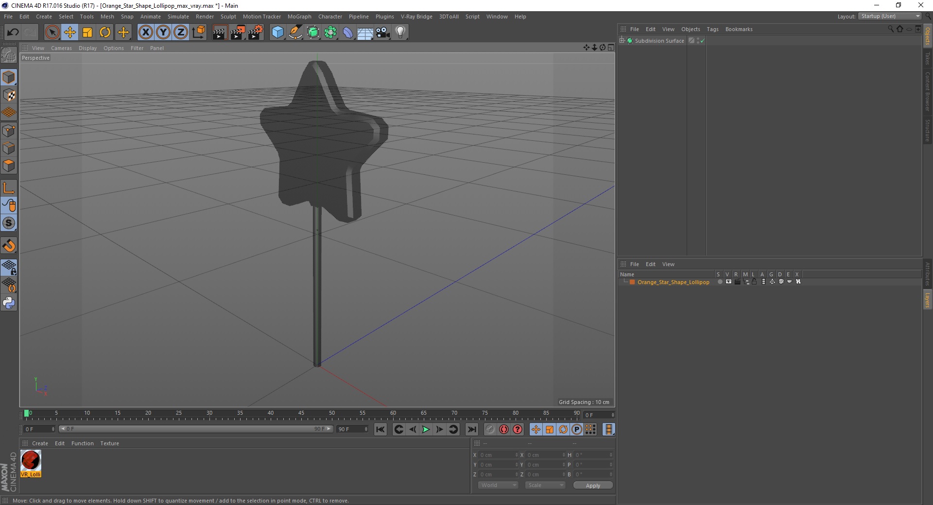 3D Orange Star Shape Lollipop