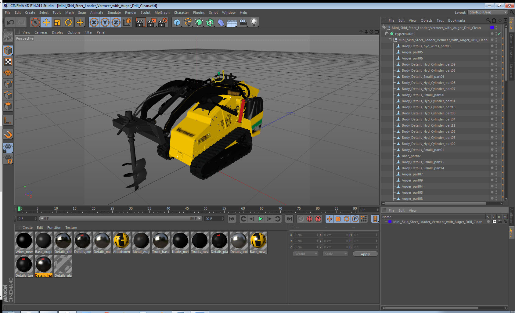 3D Mini Skid Steer Loader Vermeer with Auger Drill Clean model