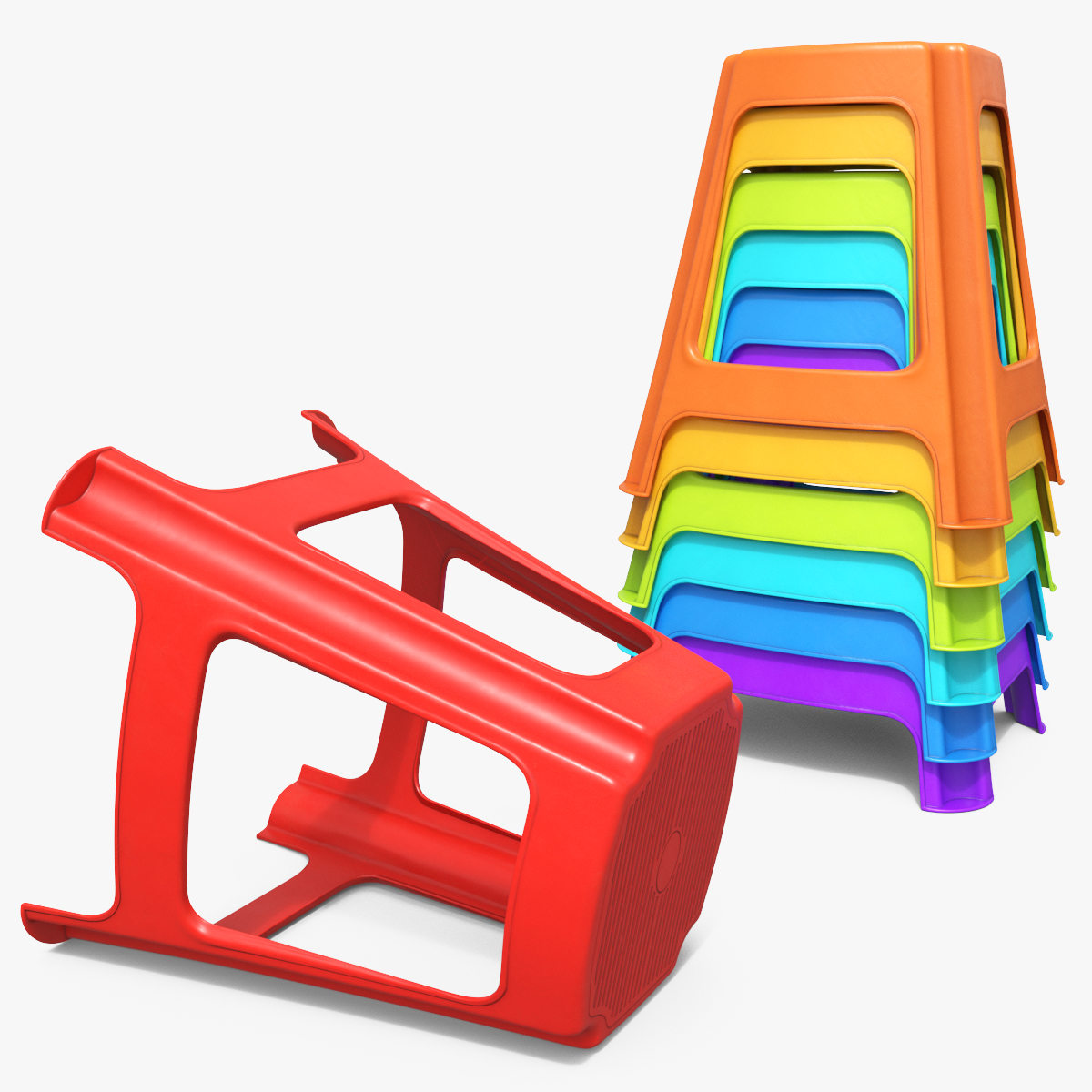 Stackable Plastic Stools Multicolor 3D model preview