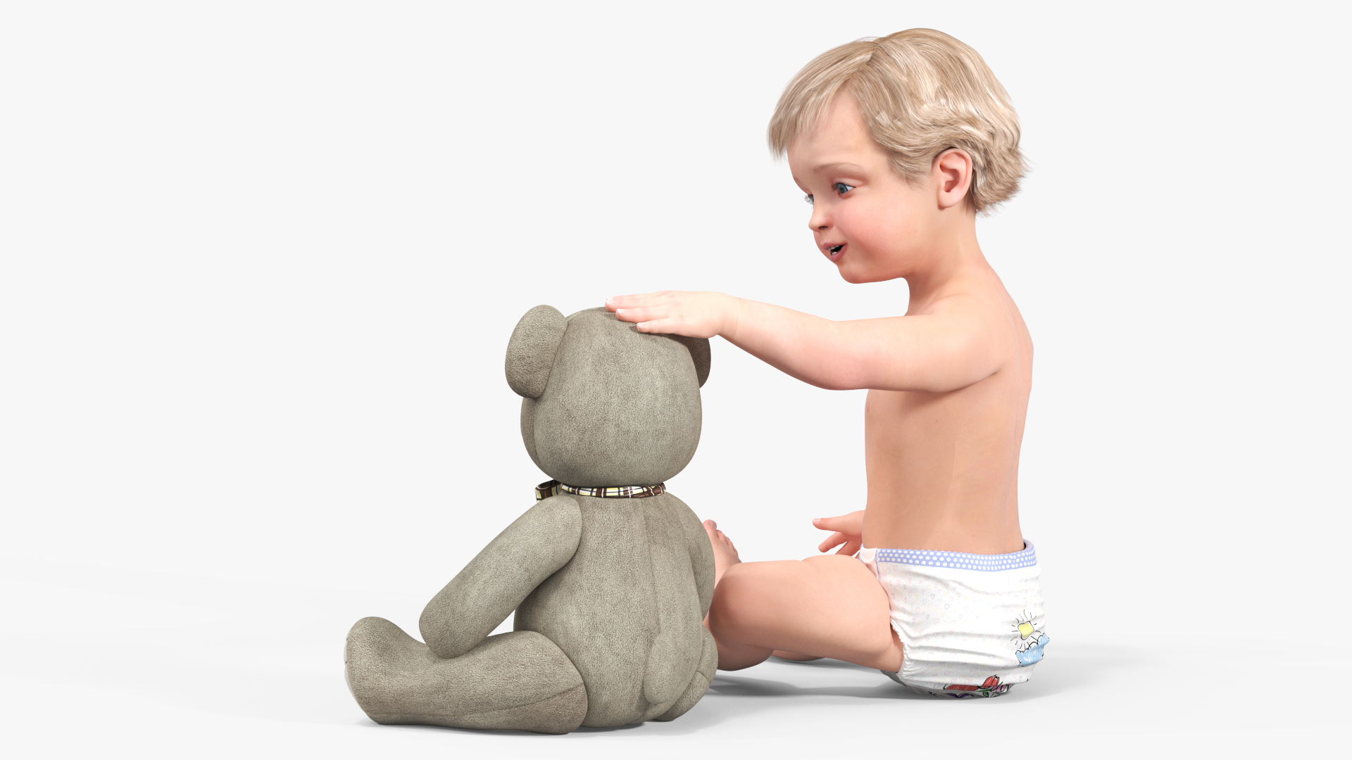 Kid Playing with Teddy Bear 3D