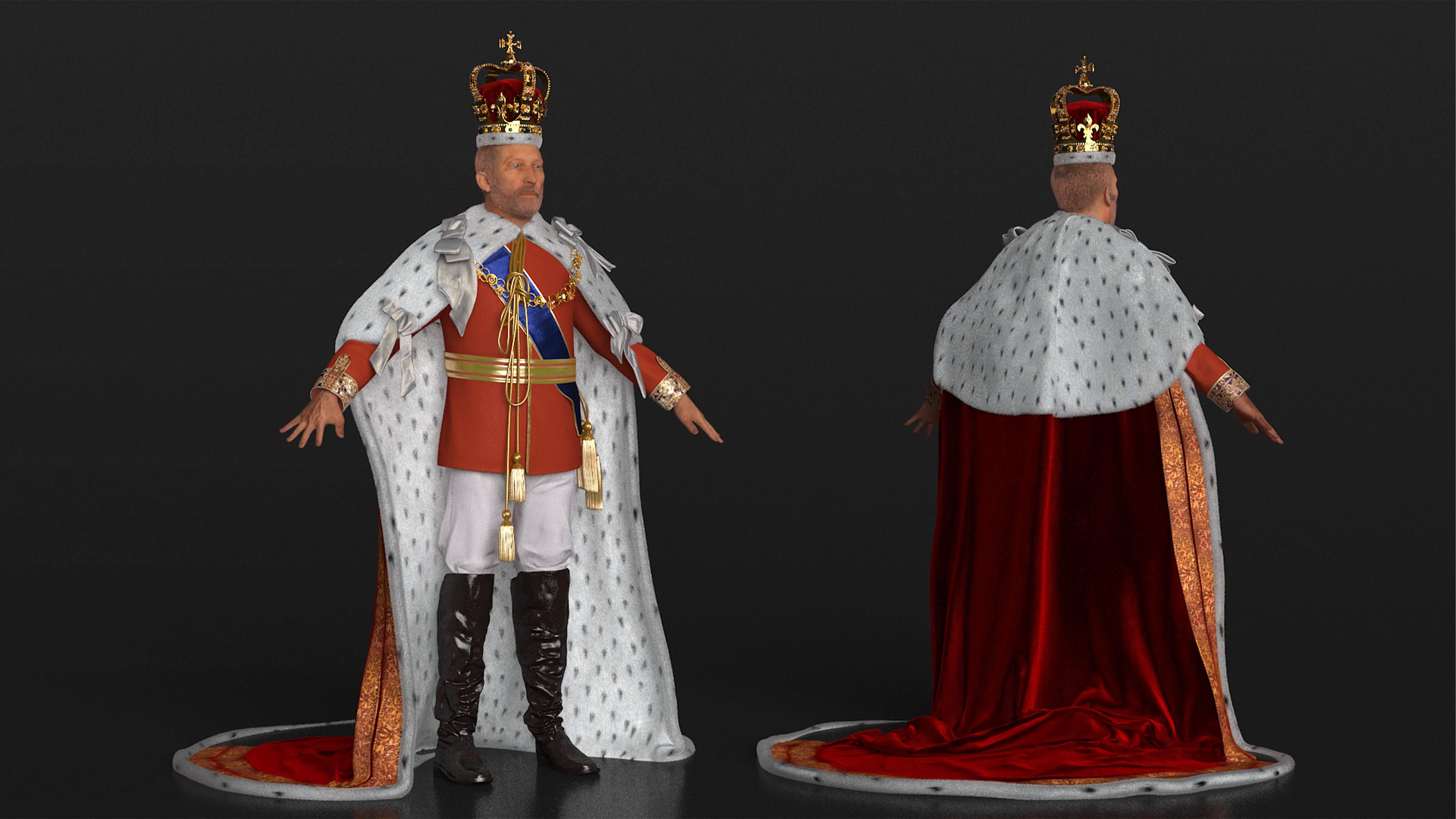 Medieval Monarchs Wearing Robe with Fur 3D model