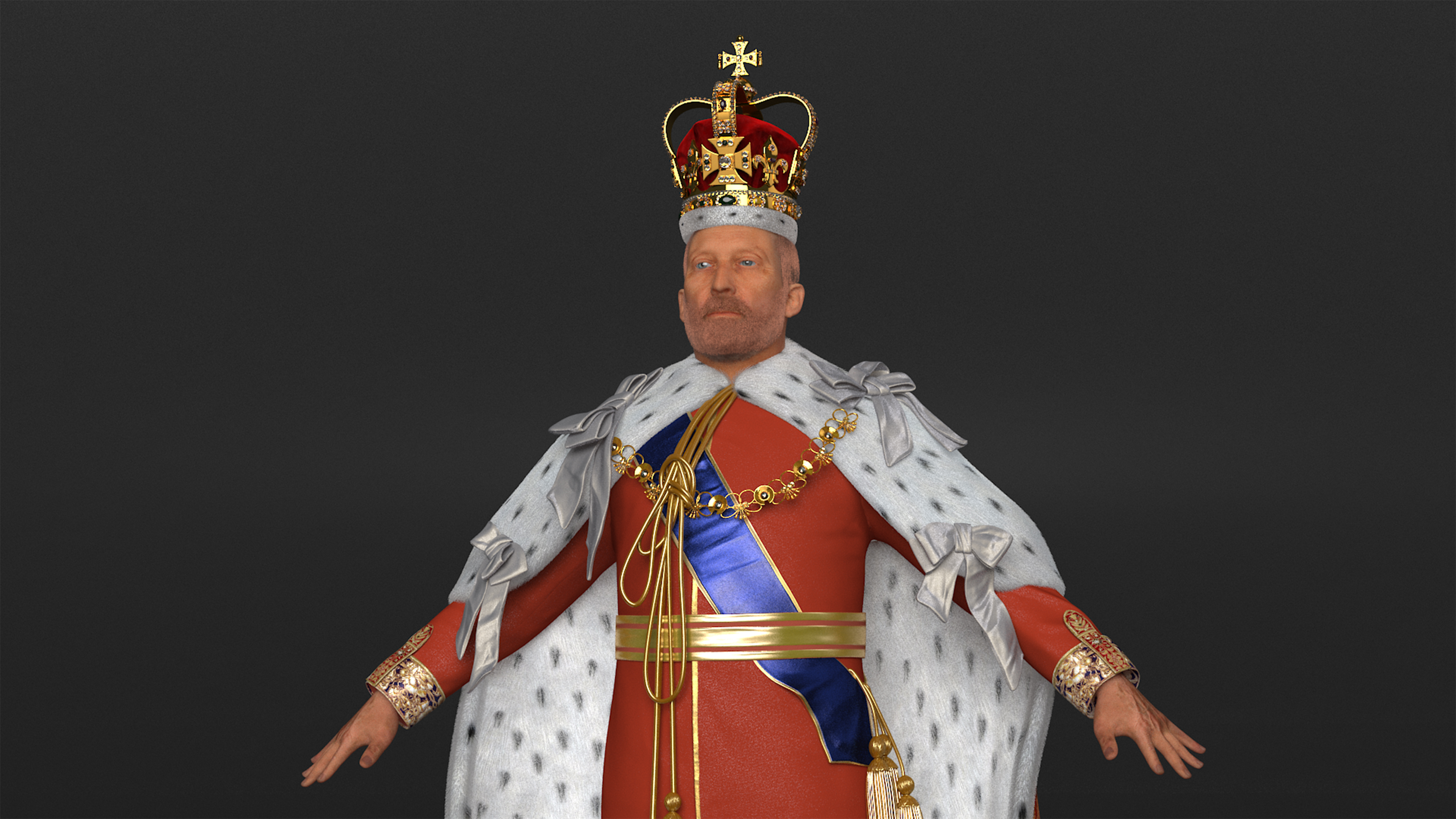 Medieval Monarchs Wearing Robe with Fur 3D model
