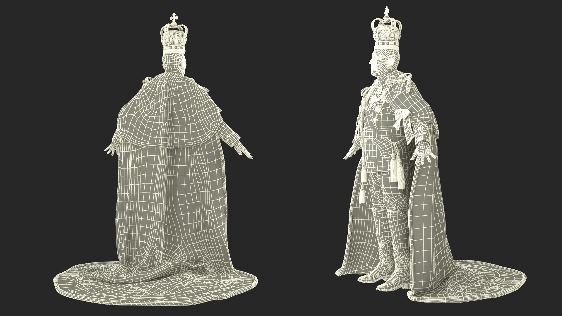Medieval Monarchs Wearing Robe with Fur 3D model