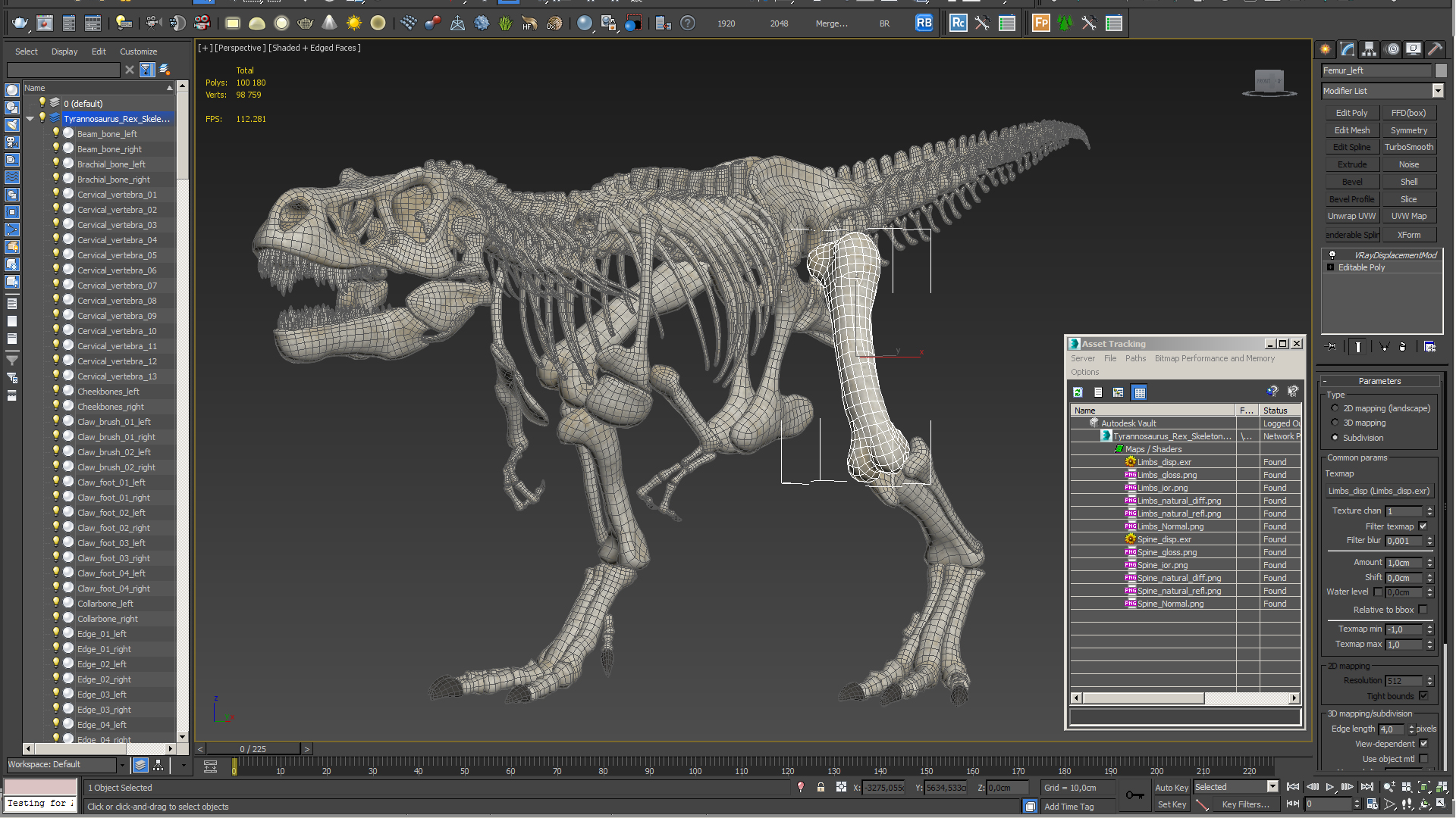 Tyrannosaurus Rex Skeleton Walking Pose 3D model