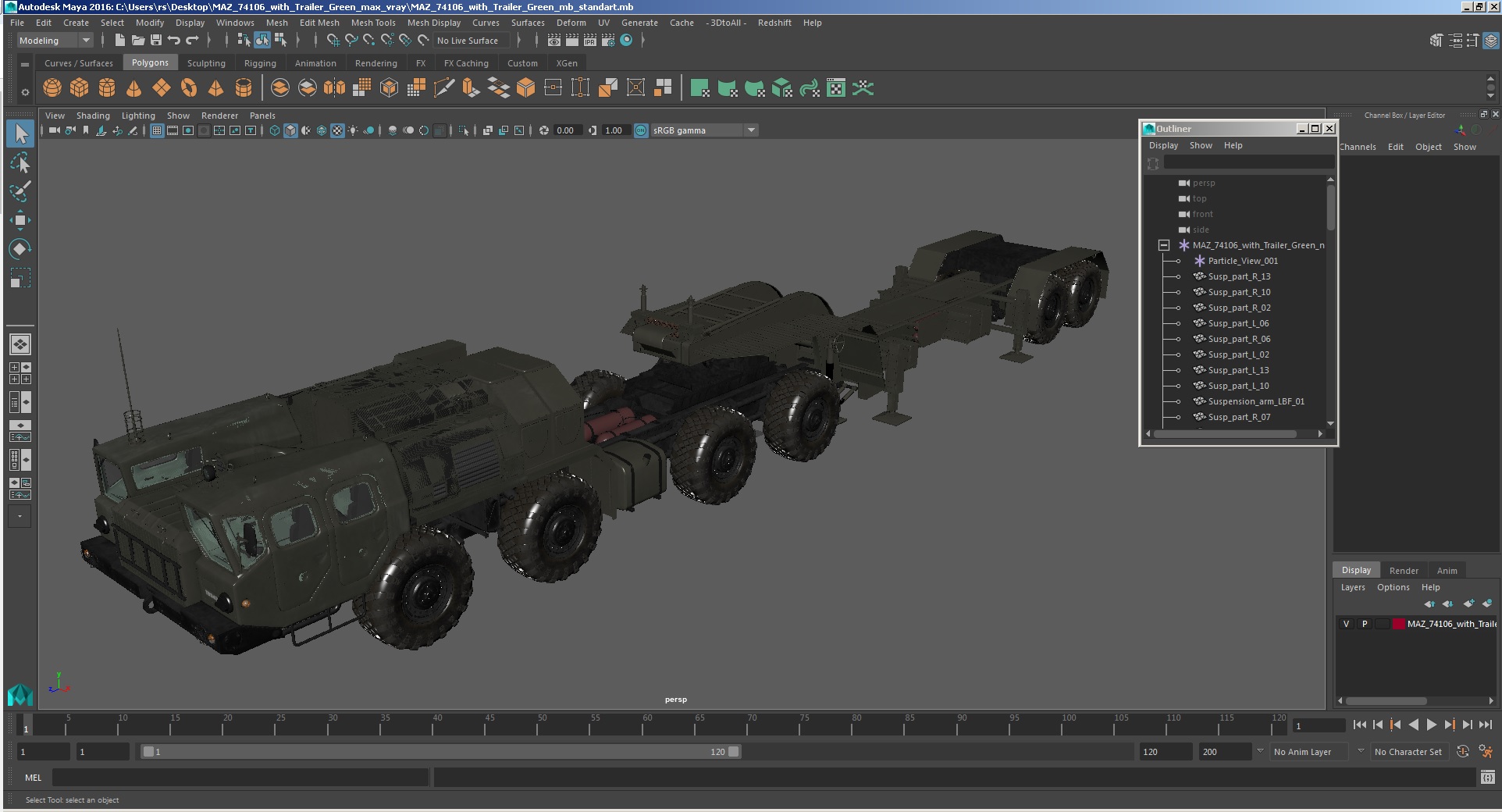 3D MAZ 74106 with Trailer Green model