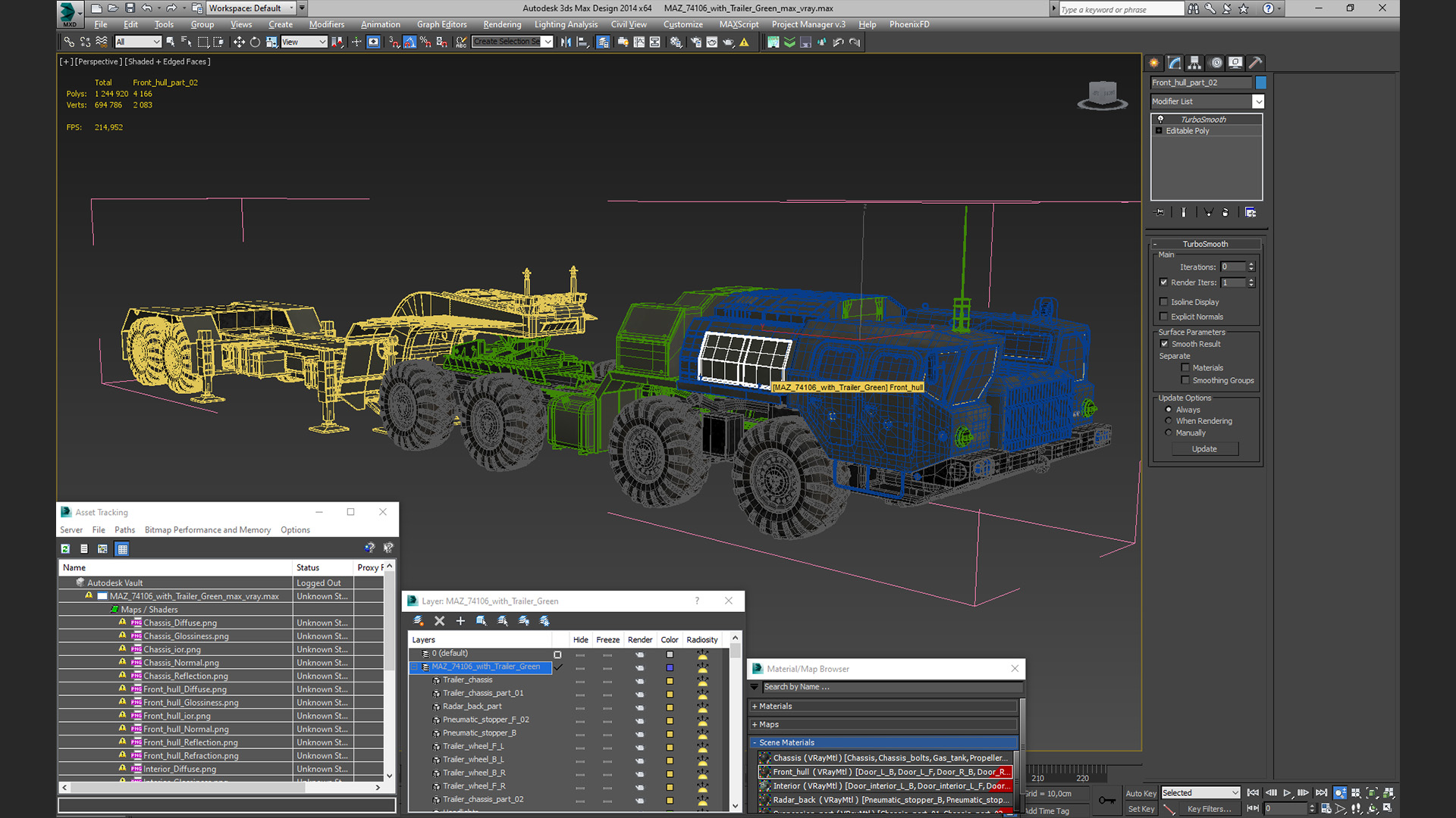 3D MAZ 74106 with Trailer Green model