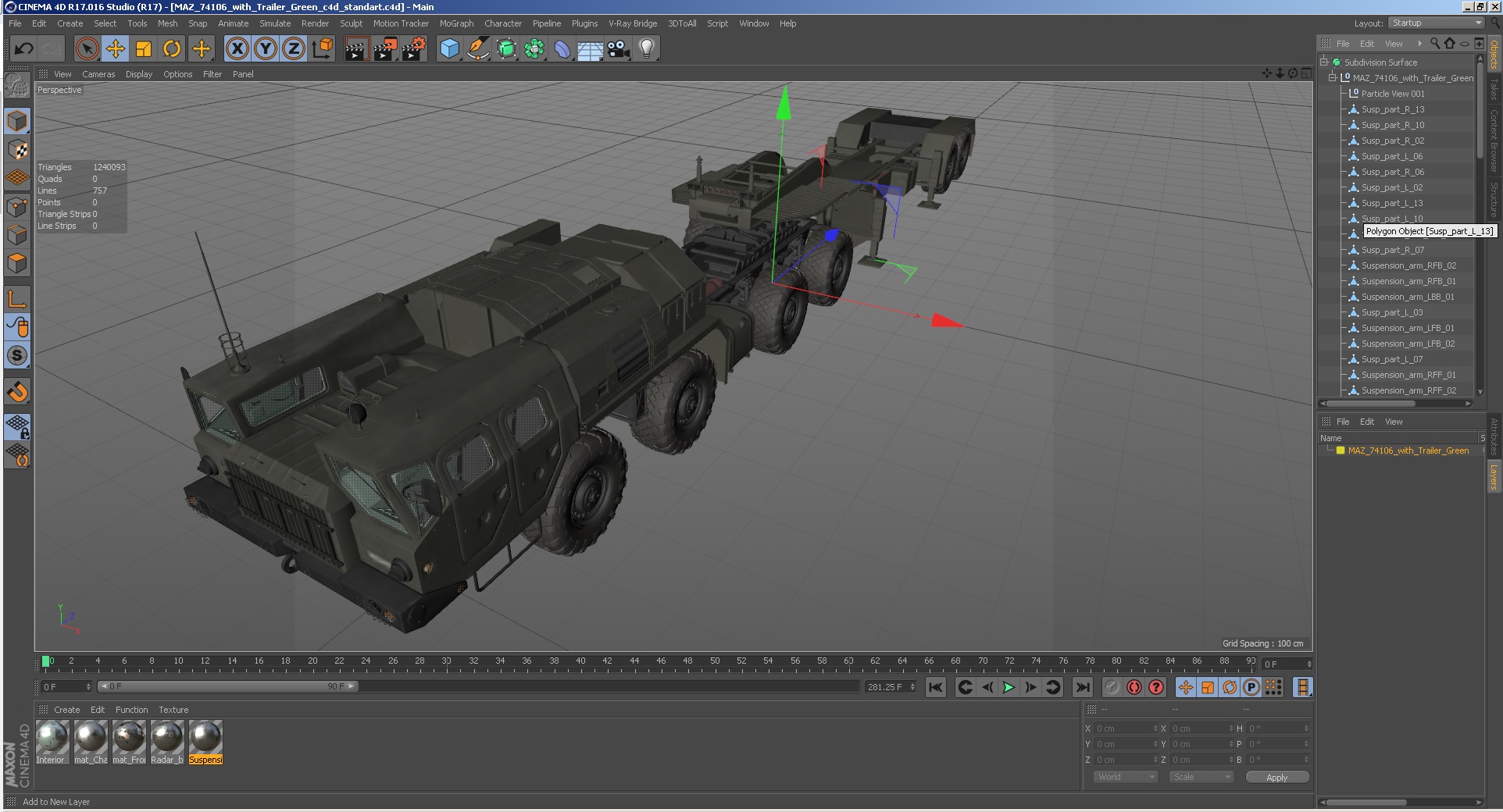 3D MAZ 74106 with Trailer Green model