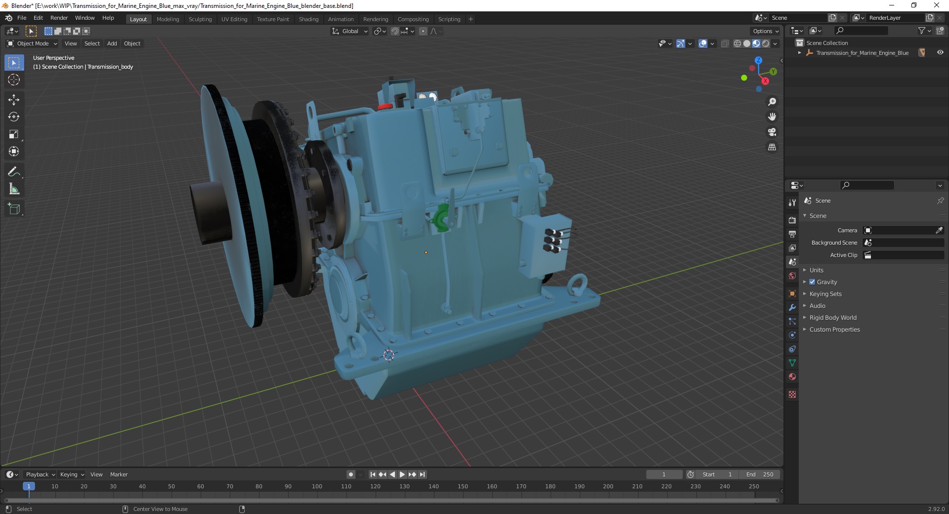 3D model Transmission for Marine Engine Blue
