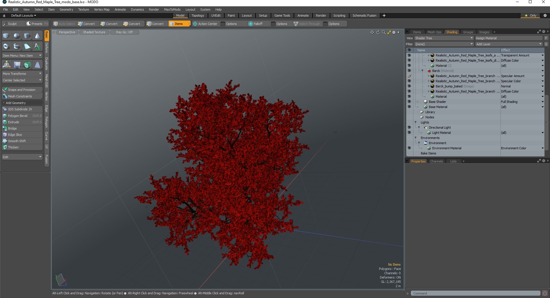 3D Realistic Autumn Red Maple Tree