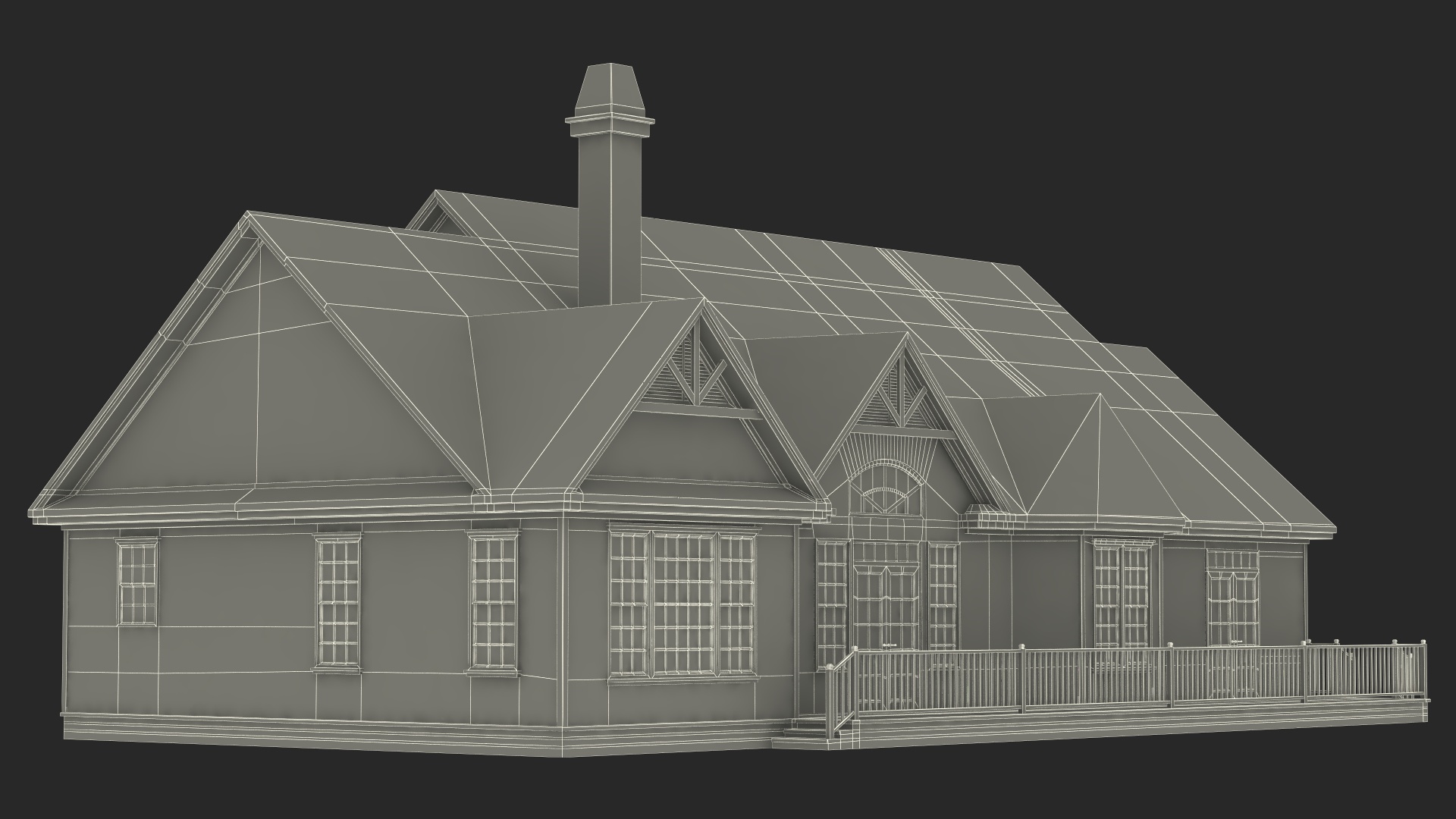 3D Grey American House With Two Garage Doors